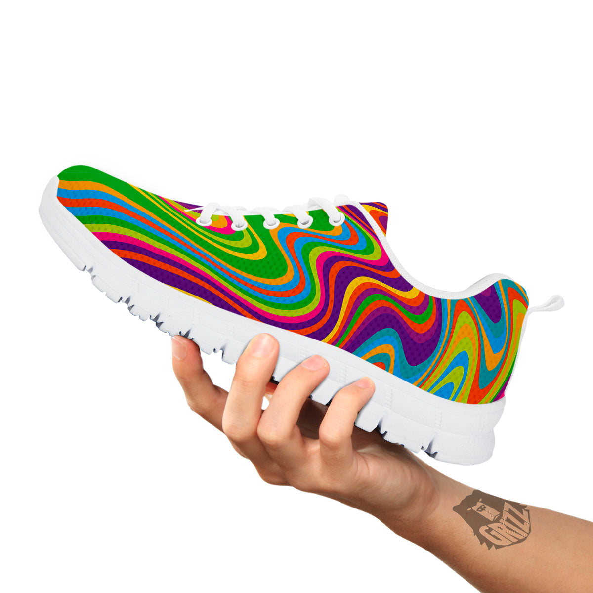 Psychedelic Rainbow Print Pattern White Sneaker-grizzshop