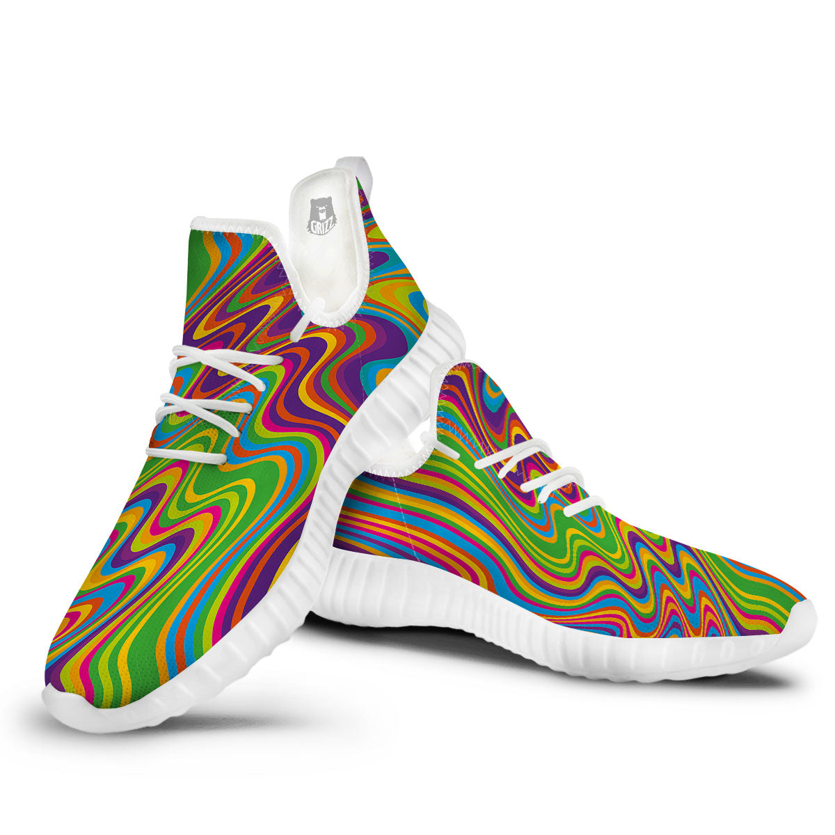 Psychedelic Rainbow Print Pattern White Walking Shoes-grizzshop
