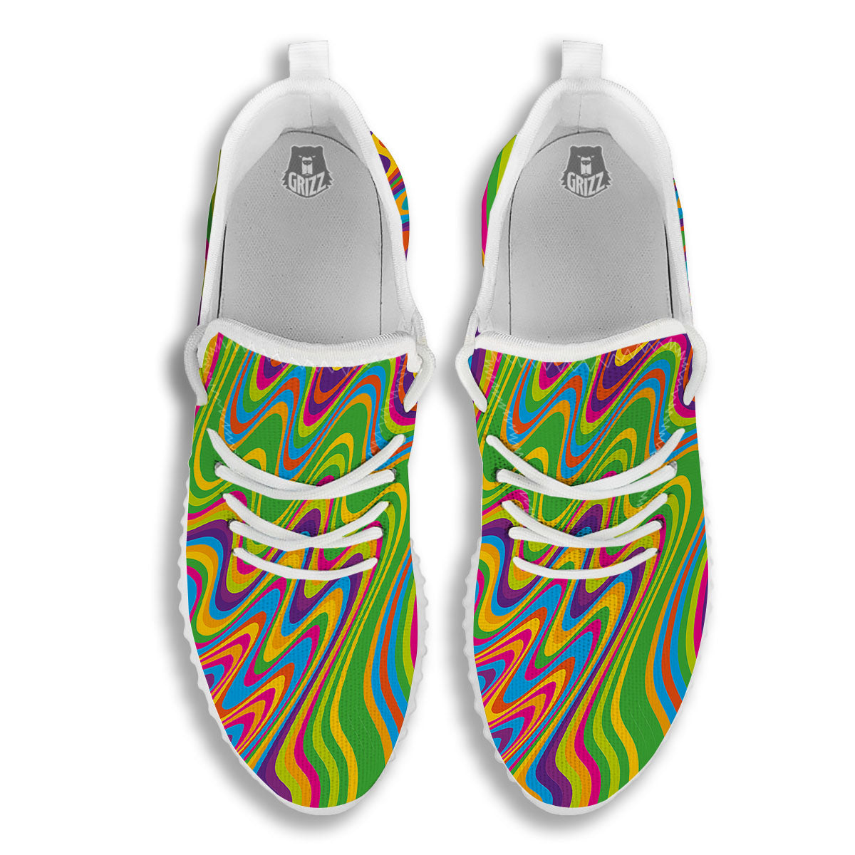 Psychedelic Rainbow Print Pattern White Walking Shoes-grizzshop