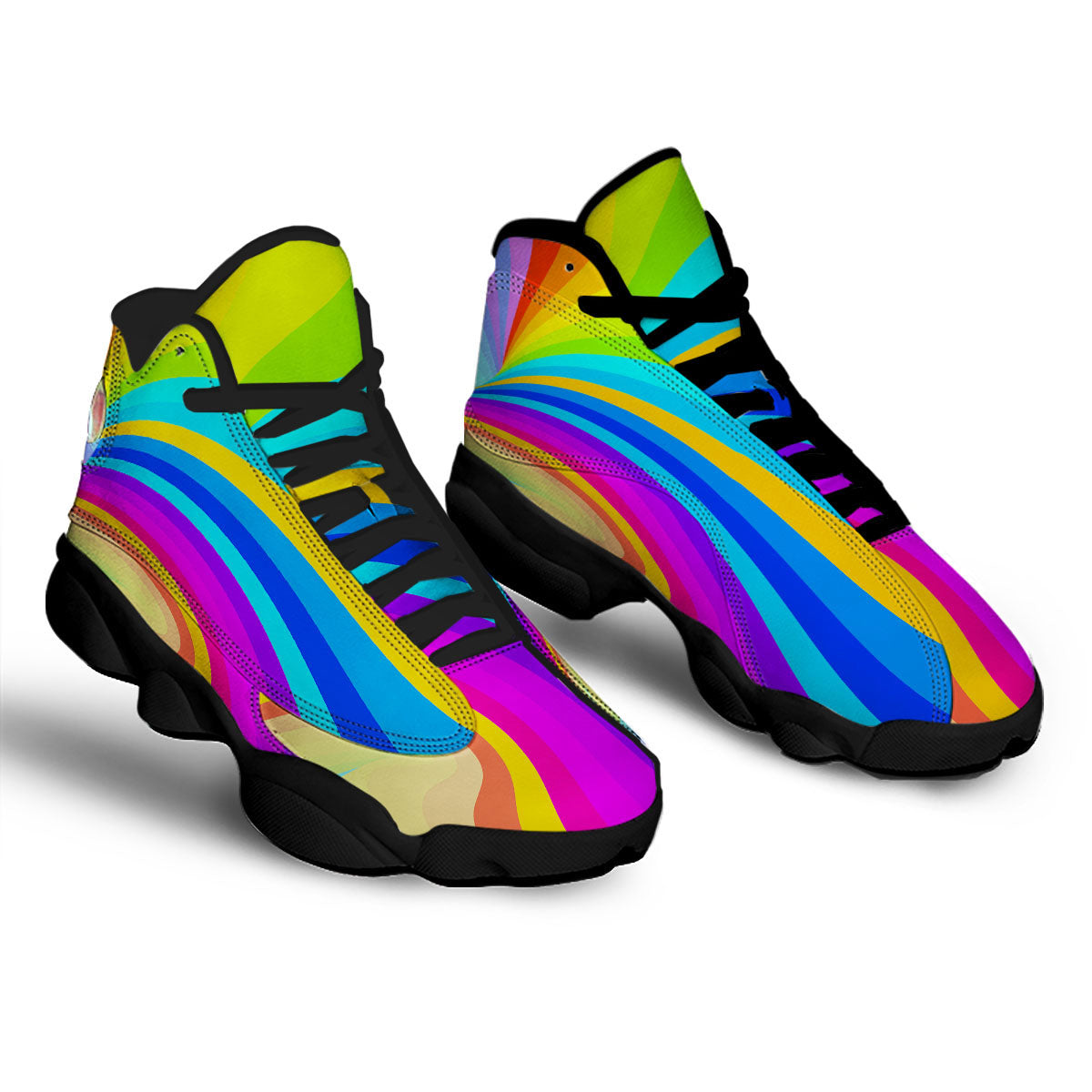 Psychedelic Rainbow Torus Print Black Basketball Shoes-grizzshop