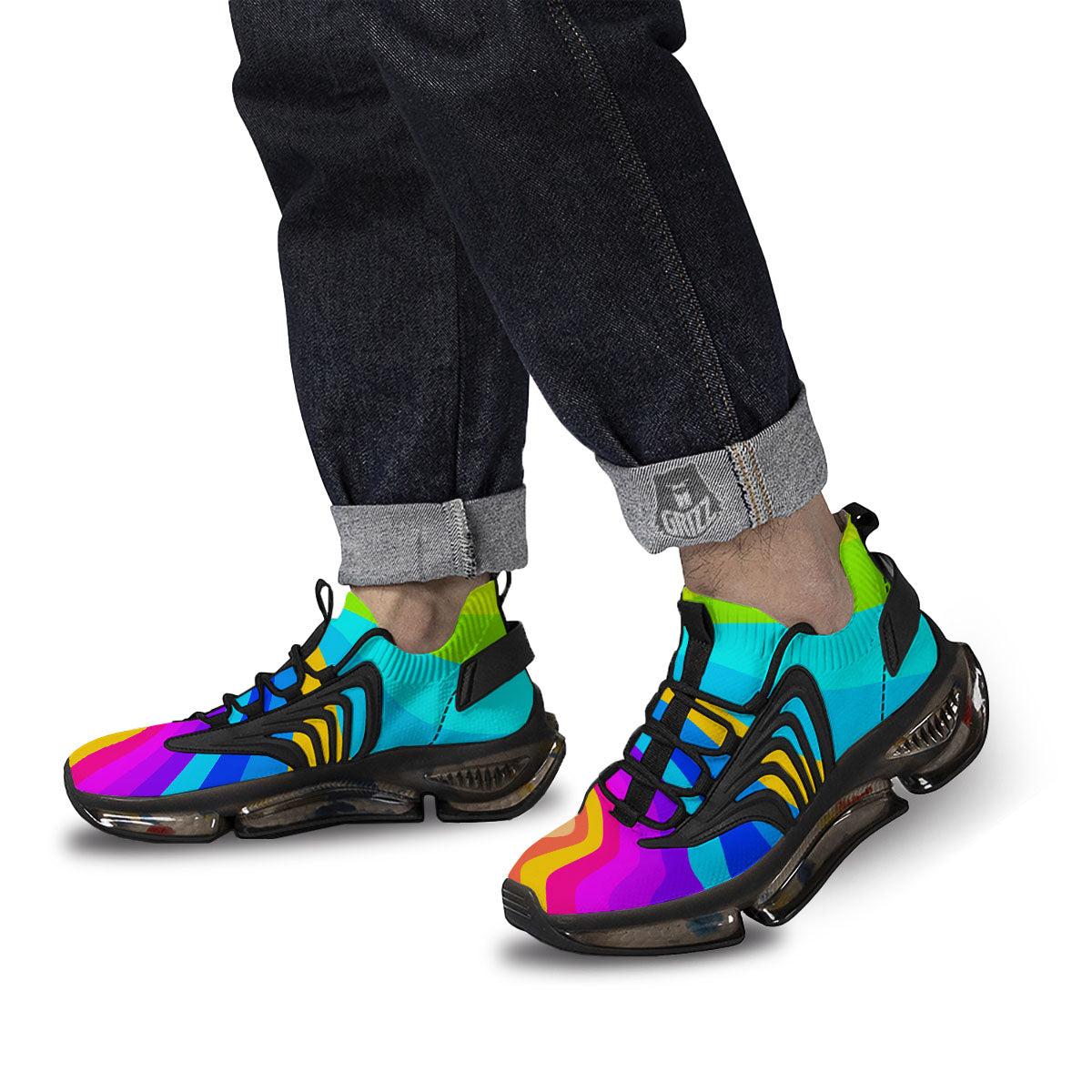 Psychedelic Rainbow Torus Print Black Gym Shoes-grizzshop