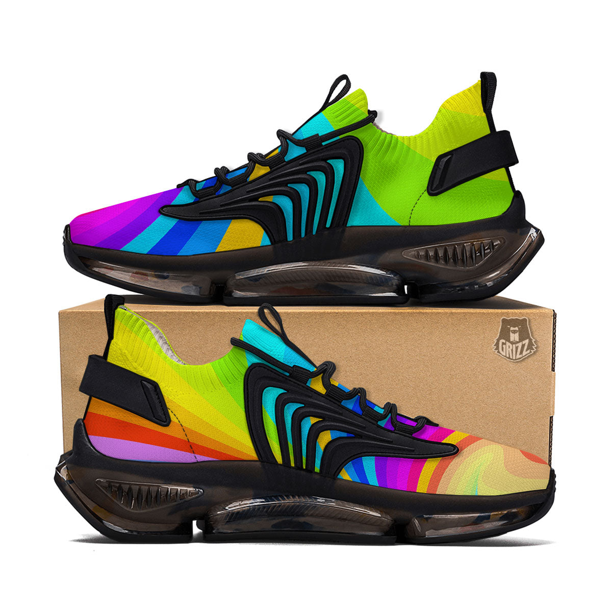 Psychedelic Rainbow Torus Print Black Gym Shoes-grizzshop
