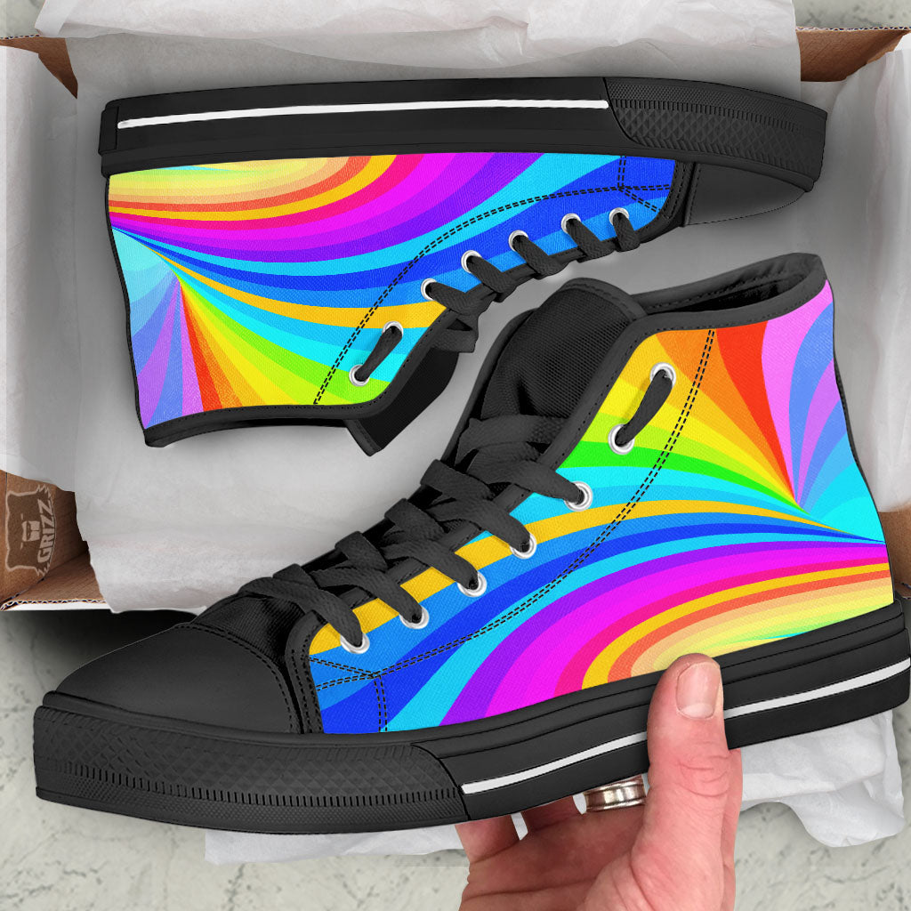 Psychedelic Rainbow Torus Print Black High Top Shoes-grizzshop