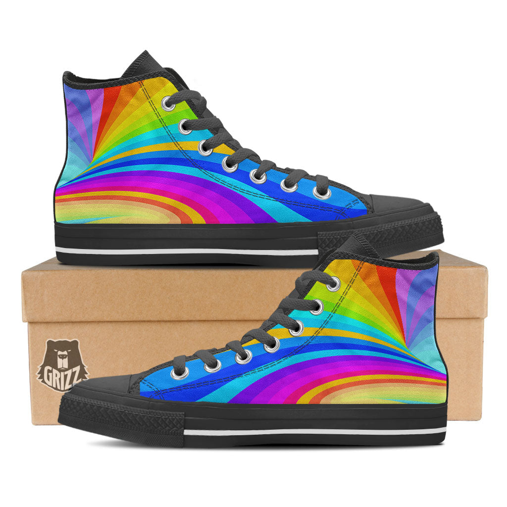 Psychedelic Rainbow Torus Print Black High Top Shoes-grizzshop