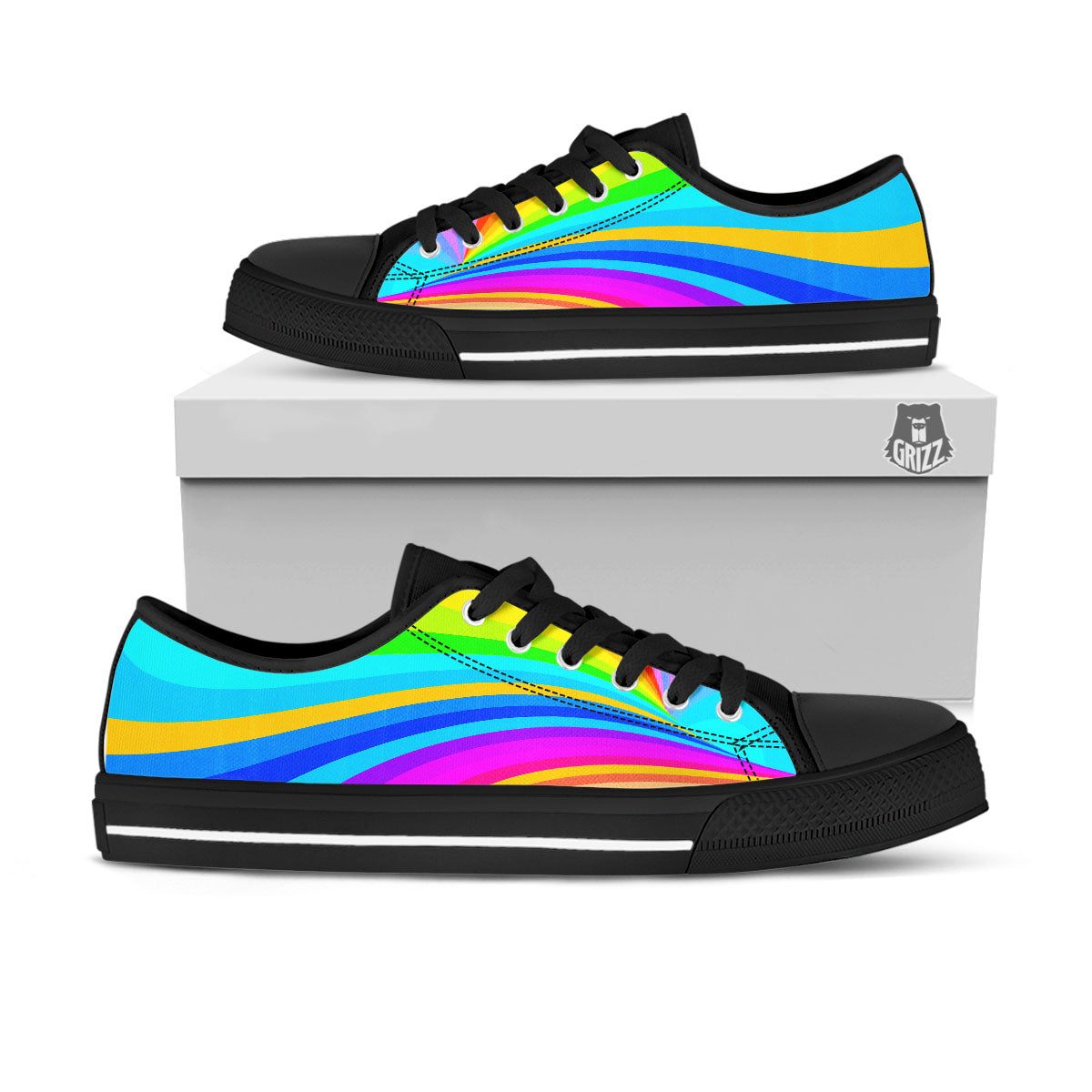 Psychedelic Rainbow Torus Print Black Low Top Shoes-grizzshop