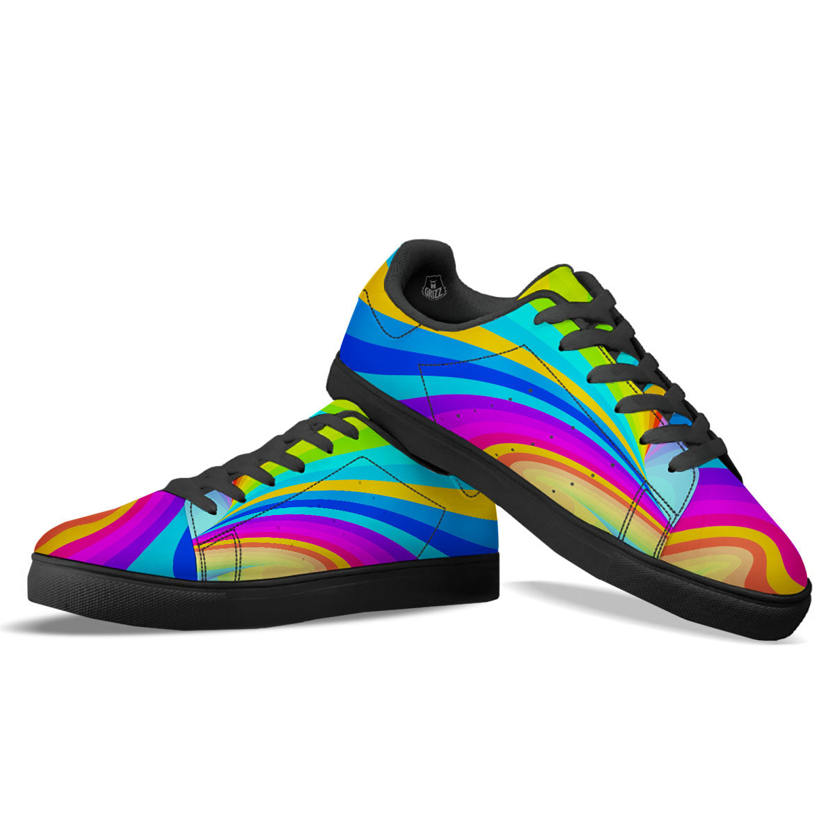 Psychedelic Rainbow Torus Print Black Low Top Sneakers-grizzshop