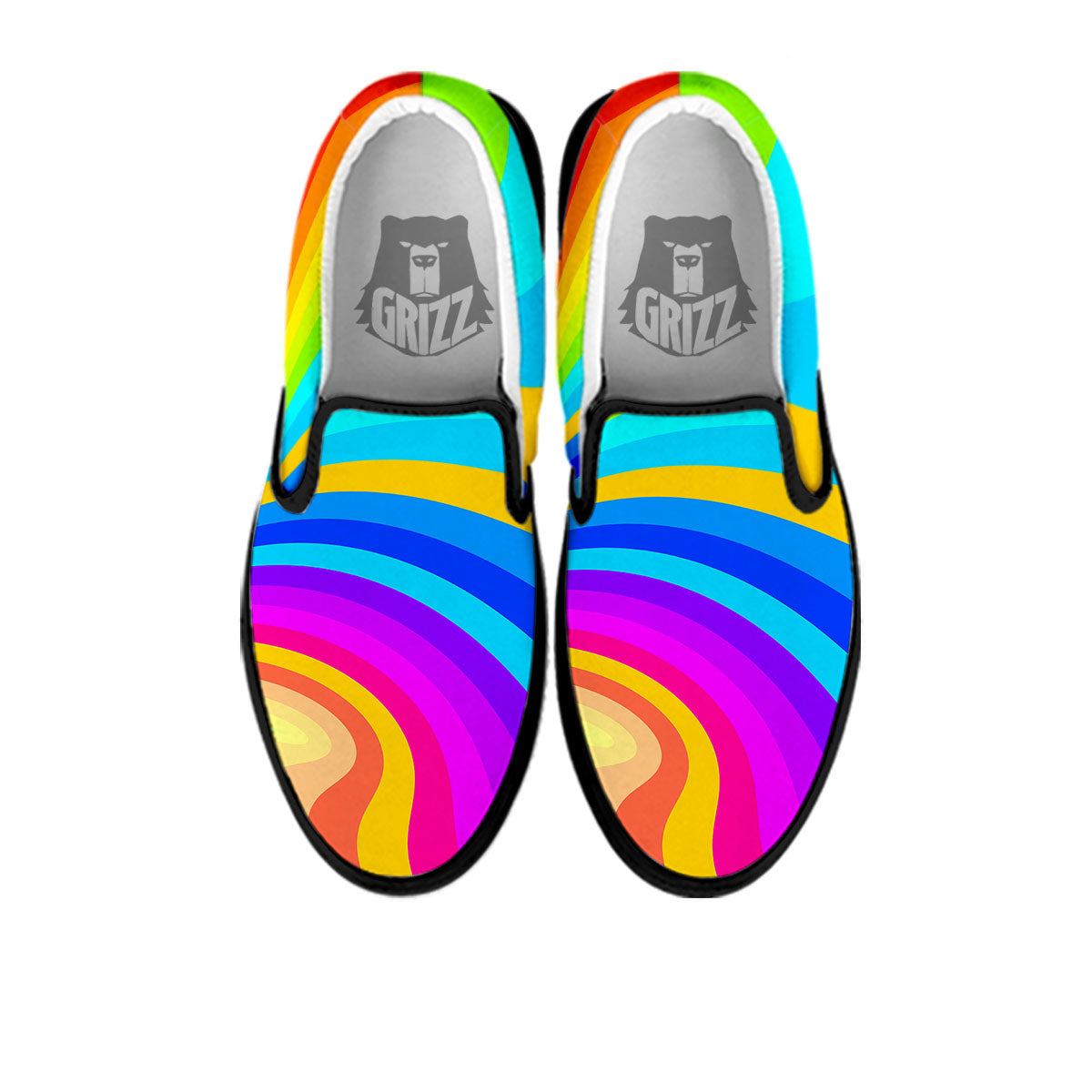 Psychedelic Rainbow Torus Print Black Slip On Shoes-grizzshop