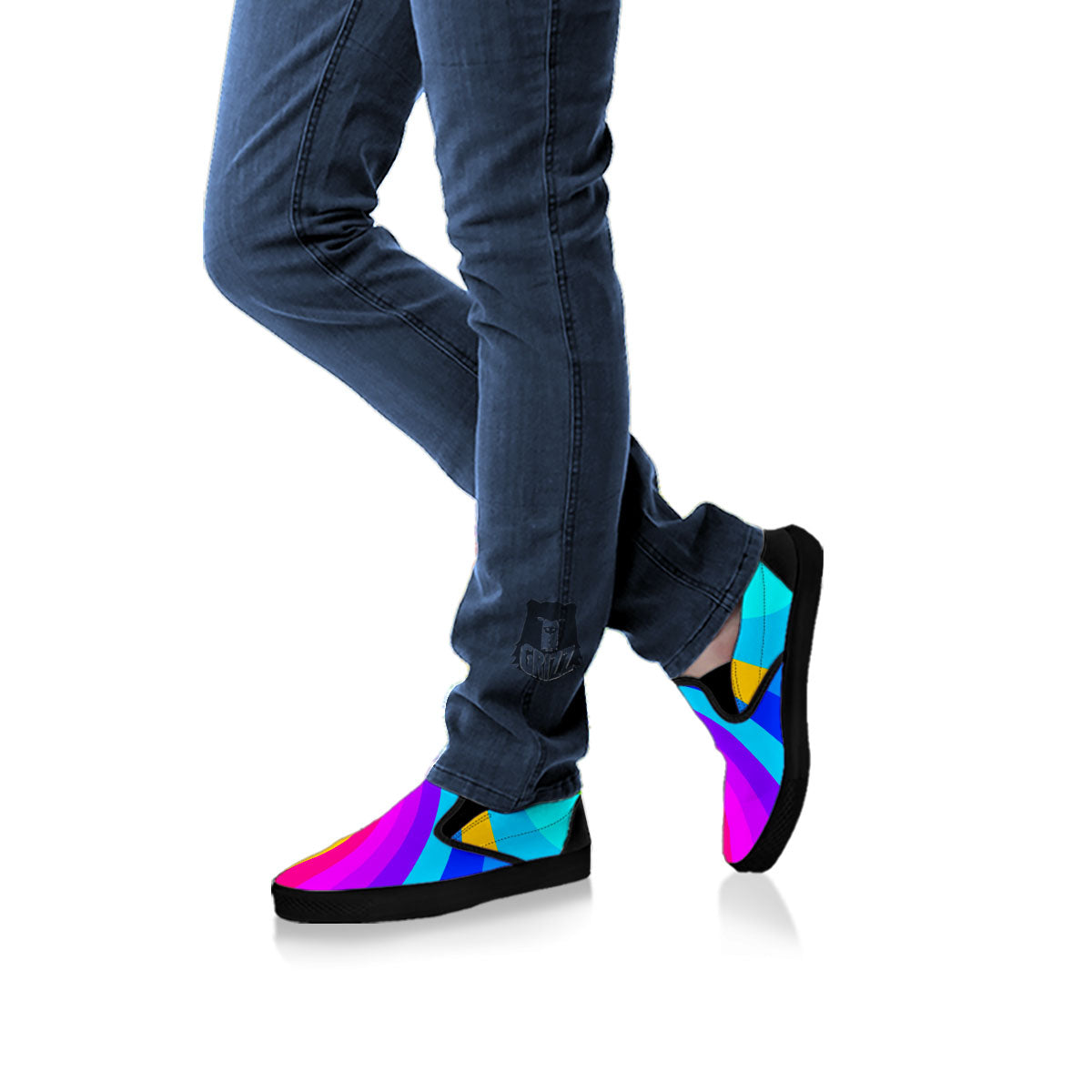 Psychedelic Rainbow Torus Print Black Slip On Shoes-grizzshop