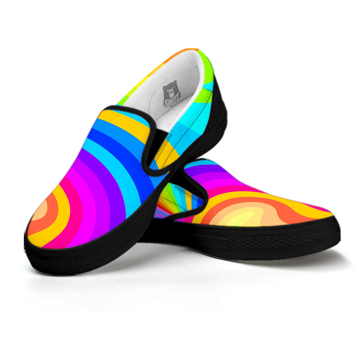 Psychedelic Rainbow Torus Print Black Slip On Shoes-grizzshop