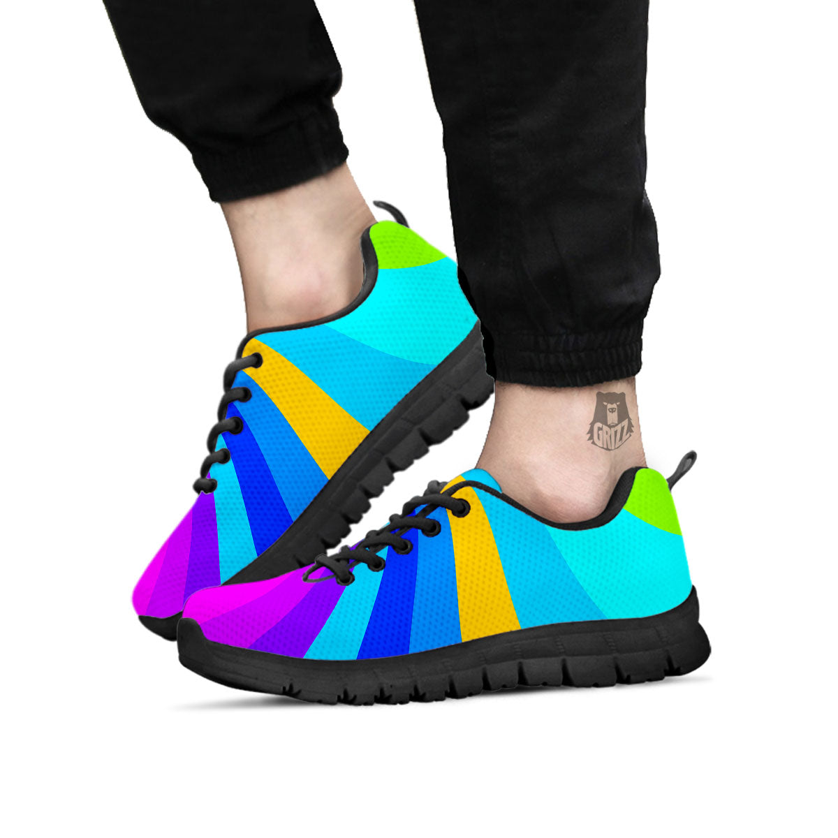 Psychedelic Rainbow Torus Print Black Sneaker-grizzshop