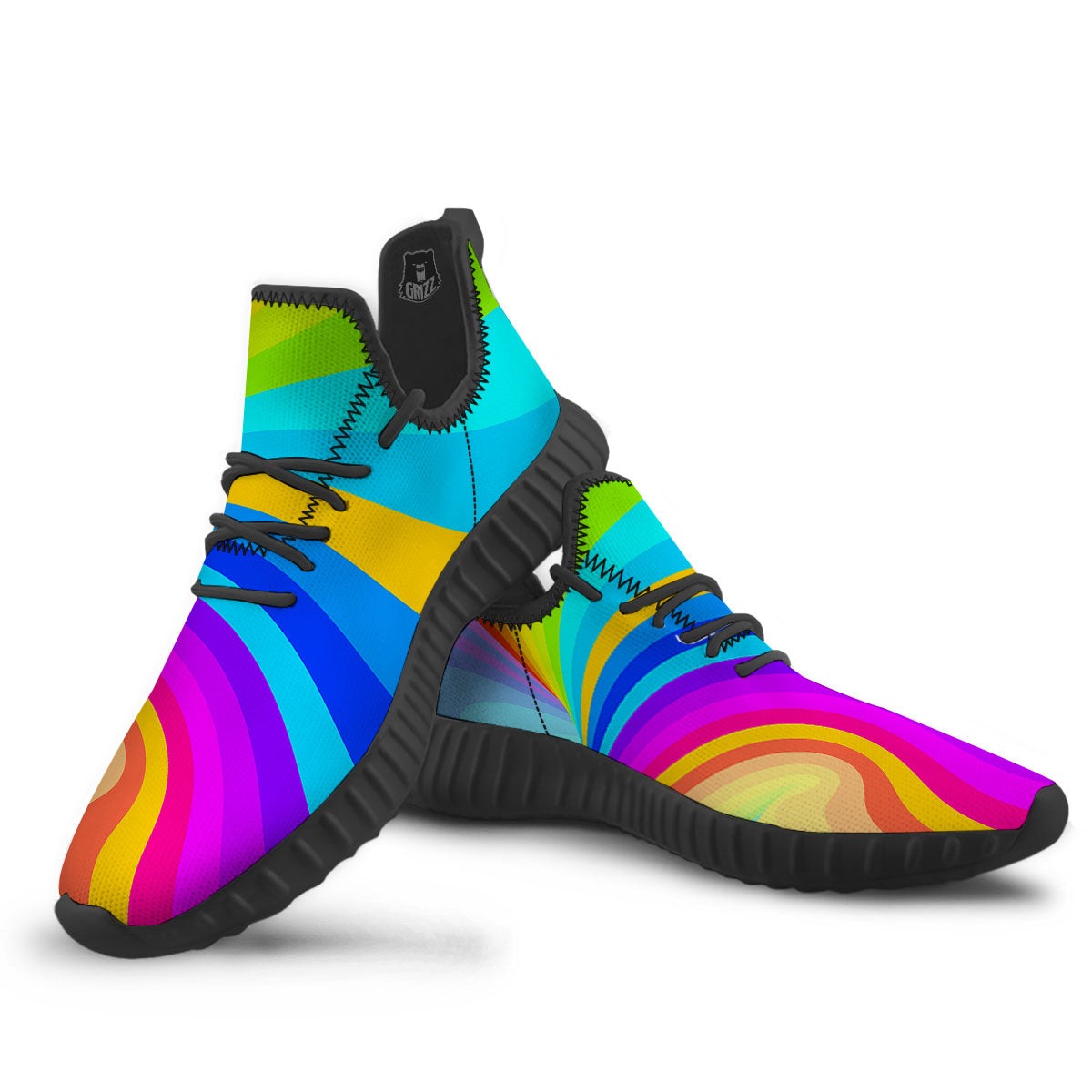 Psychedelic Rainbow Torus Print Black Walking Shoes-grizzshop