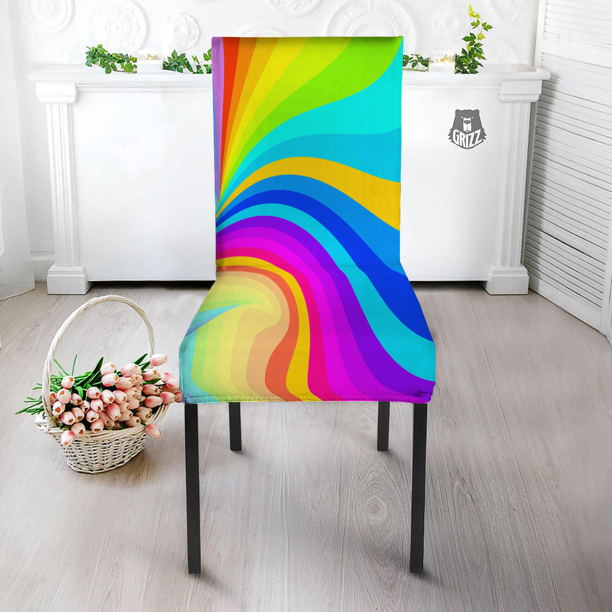 Psychedelic Rainbow Torus Print Dining Chair Slipcover-grizzshop