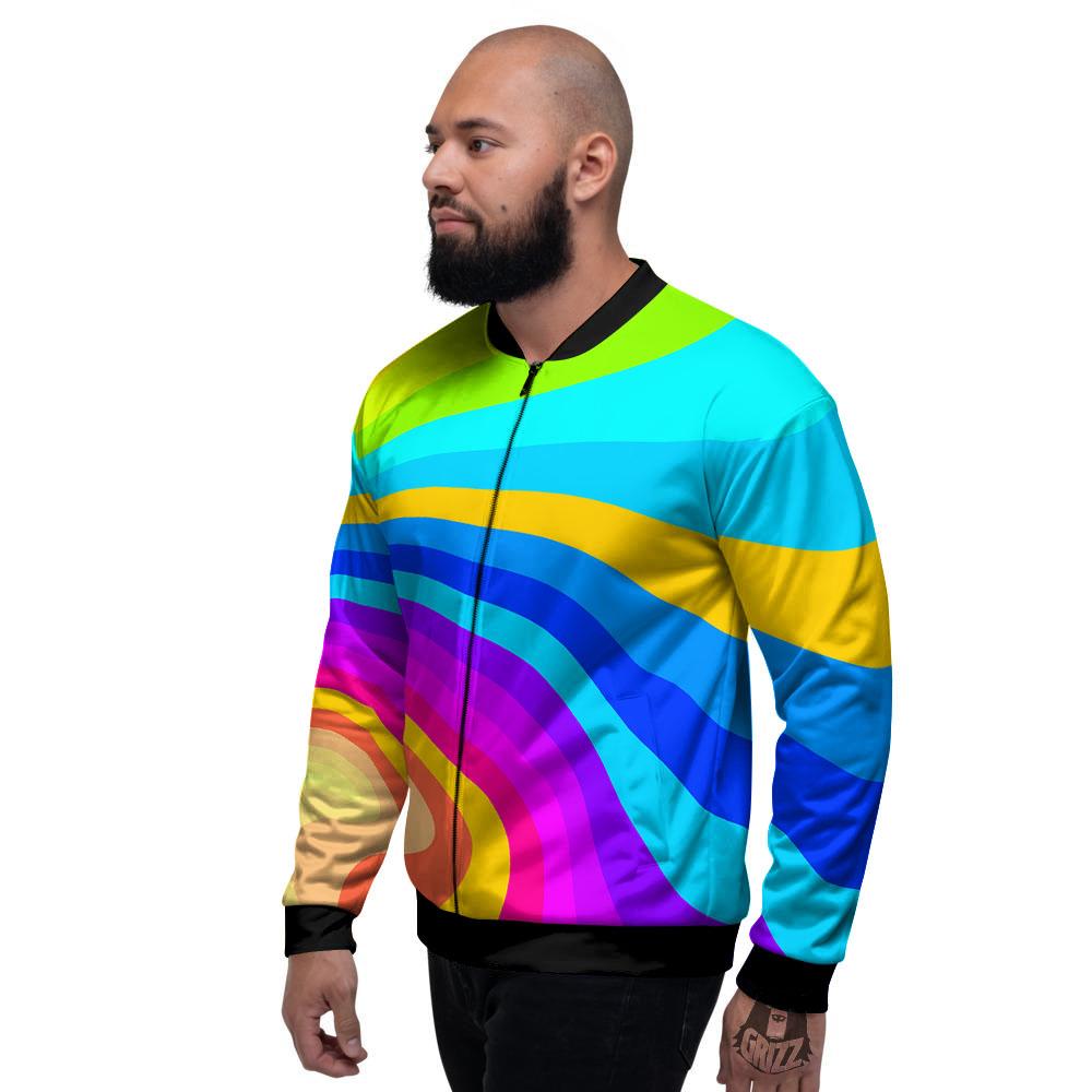 Psychedelic Rainbow Torus Print Men's Bomber Jacket-grizzshop