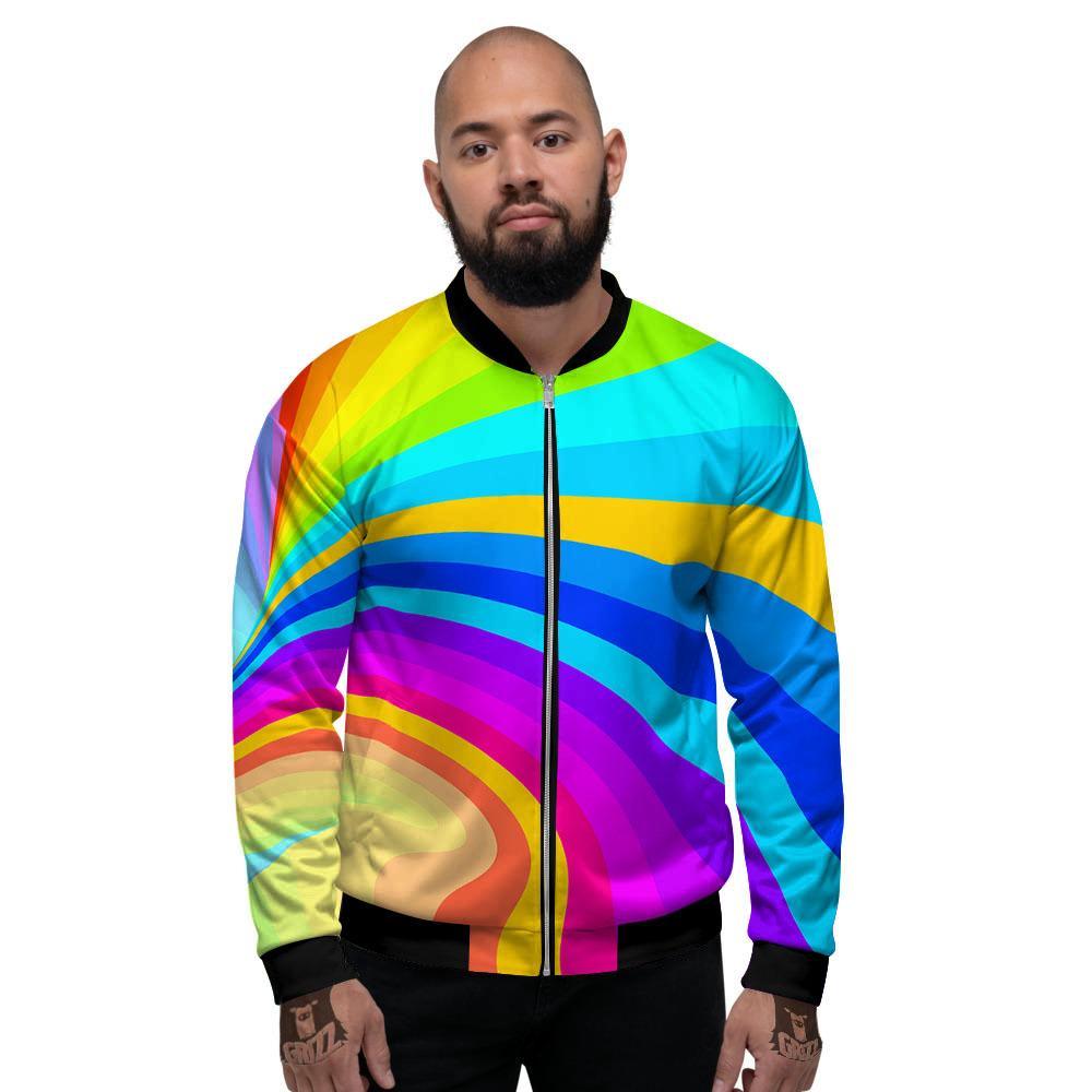 Psychedelic Rainbow Torus Print Men's Bomber Jacket-grizzshop