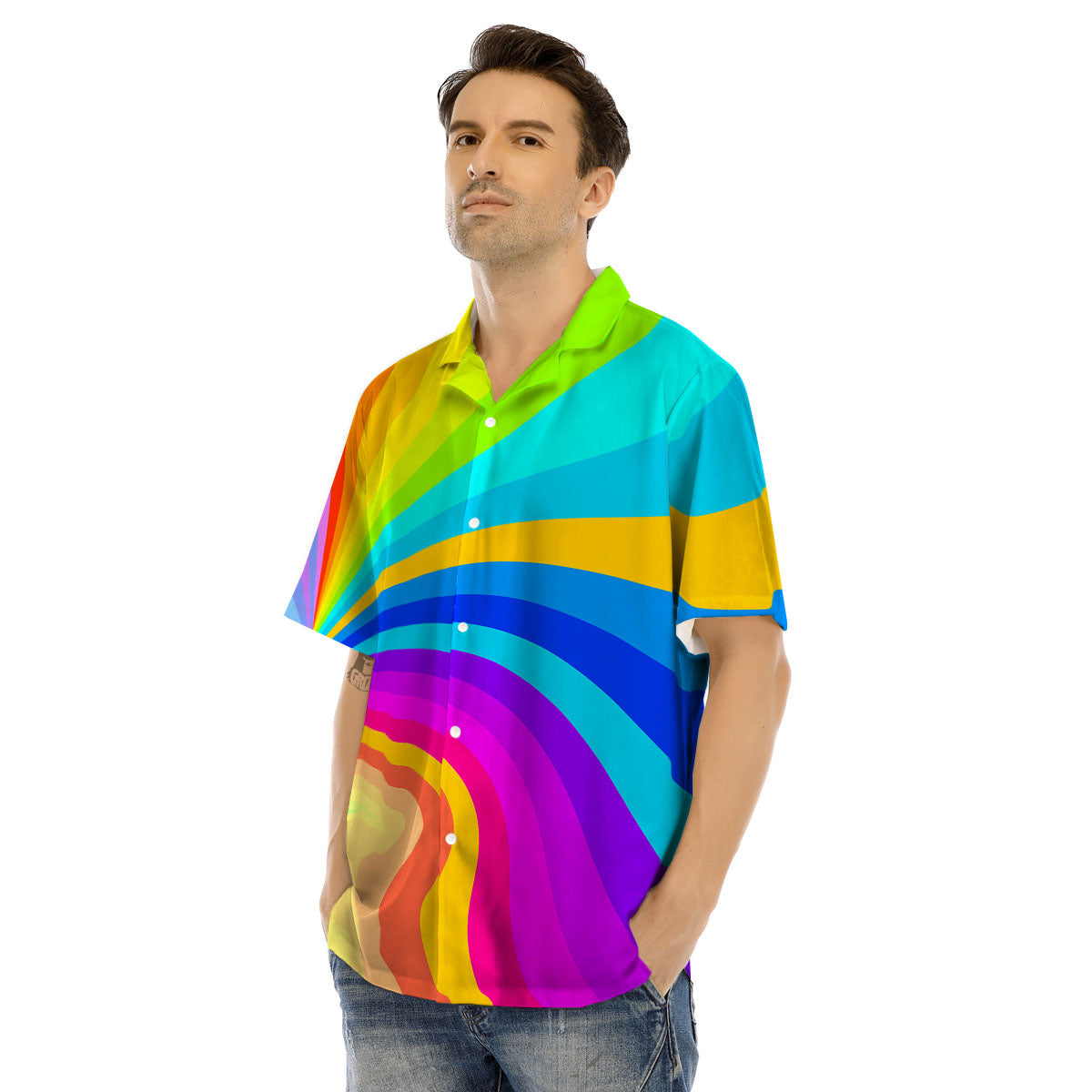 Psychedelic Rainbow Torus Print Men's Hawaiian Shirt-grizzshop