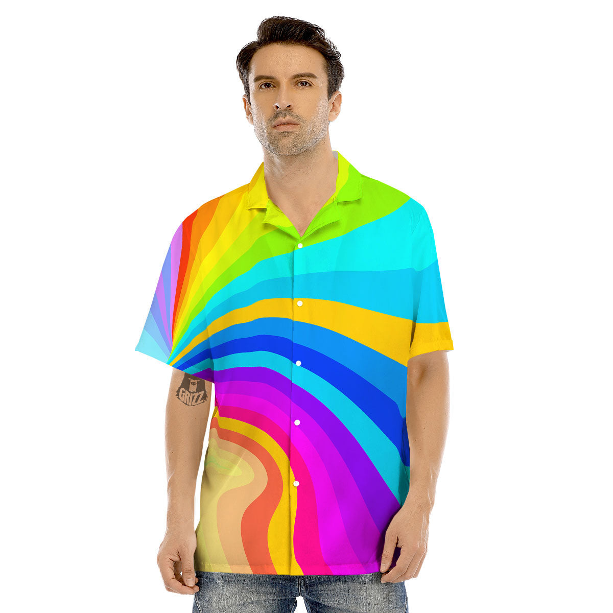 Psychedelic Rainbow Torus Print Men's Hawaiian Shirt-grizzshop