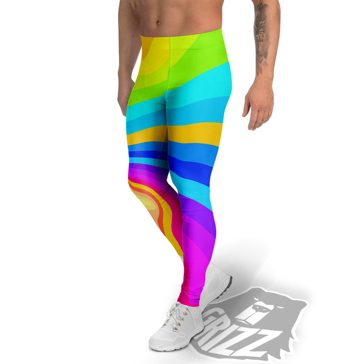 Psychedelic Rainbow Torus Print Men's Leggings-grizzshop