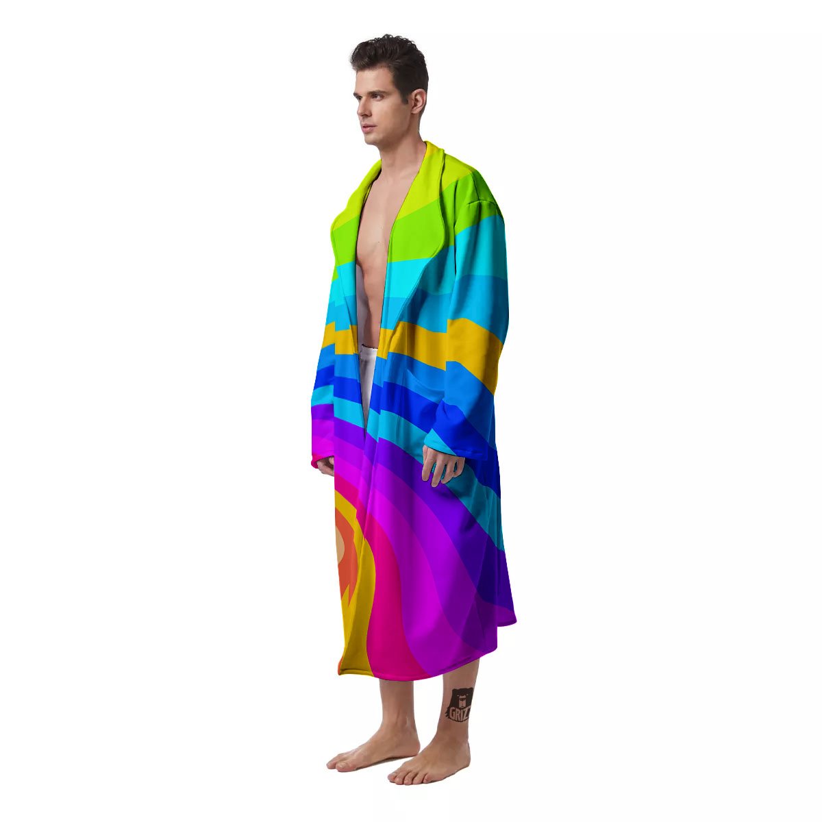 Psychedelic Rainbow Torus Print Men's Robe-grizzshop