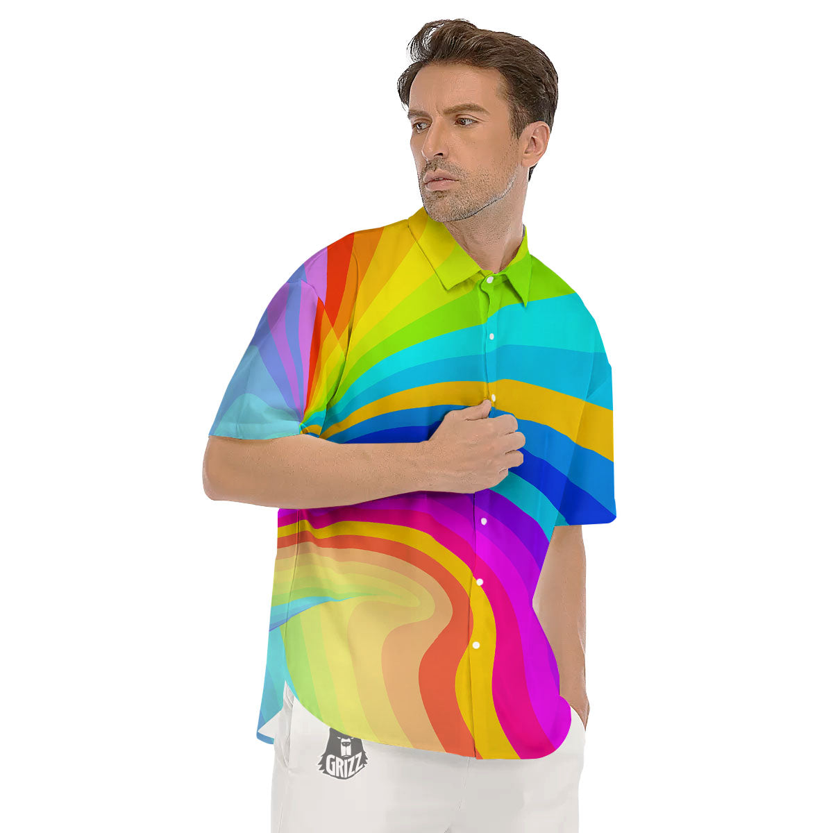 Psychedelic Rainbow Torus Print Men's Short Sleeve Shirts-grizzshop