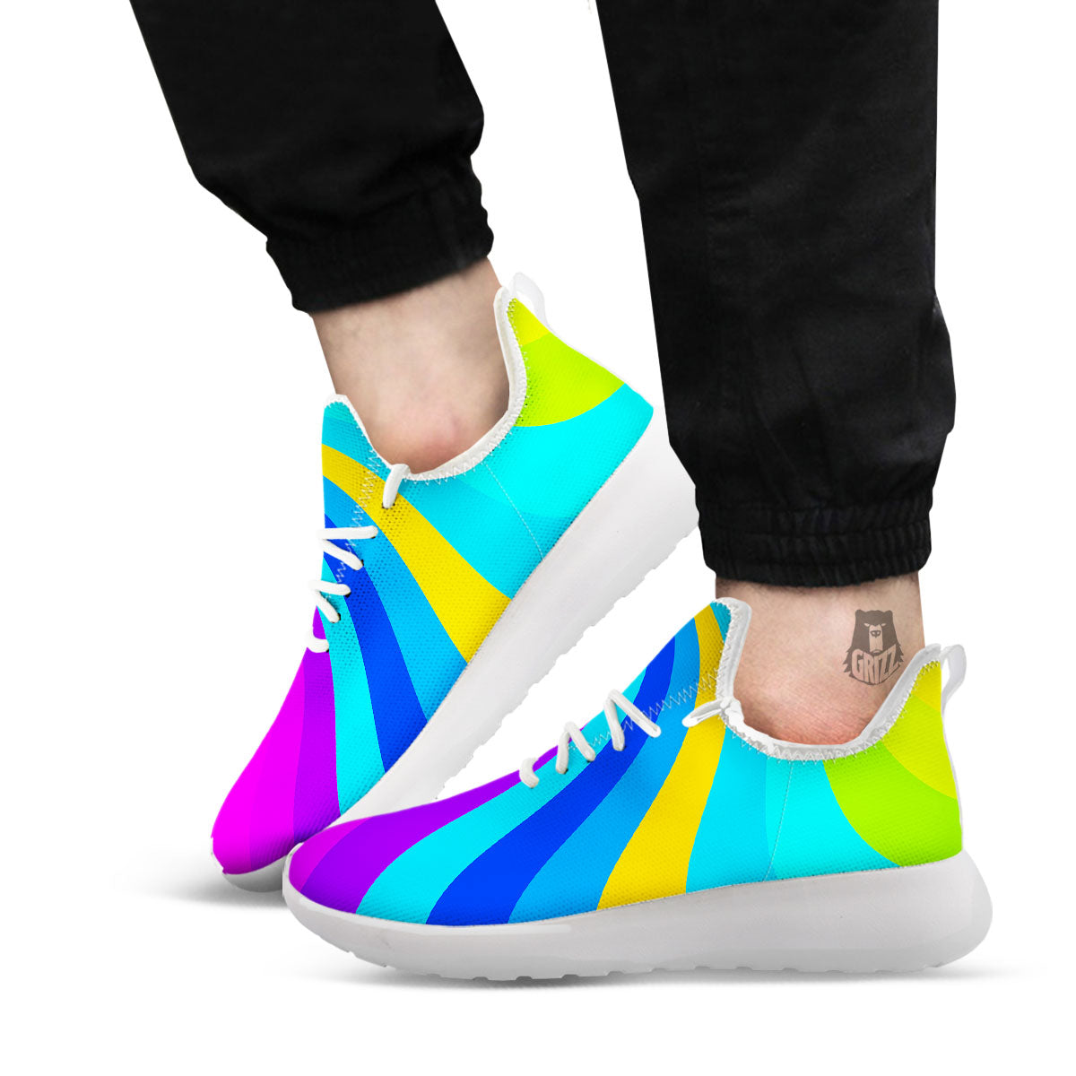 Psychedelic Rainbow Torus Print White Athletic Shoes-grizzshop