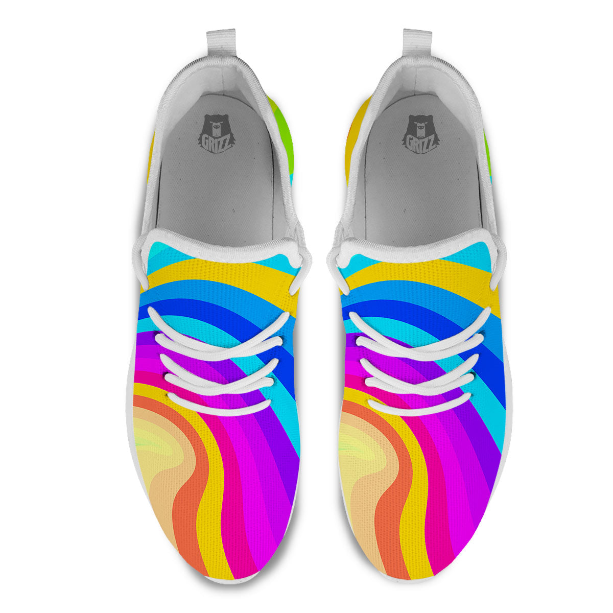 Psychedelic Rainbow Torus Print White Athletic Shoes-grizzshop