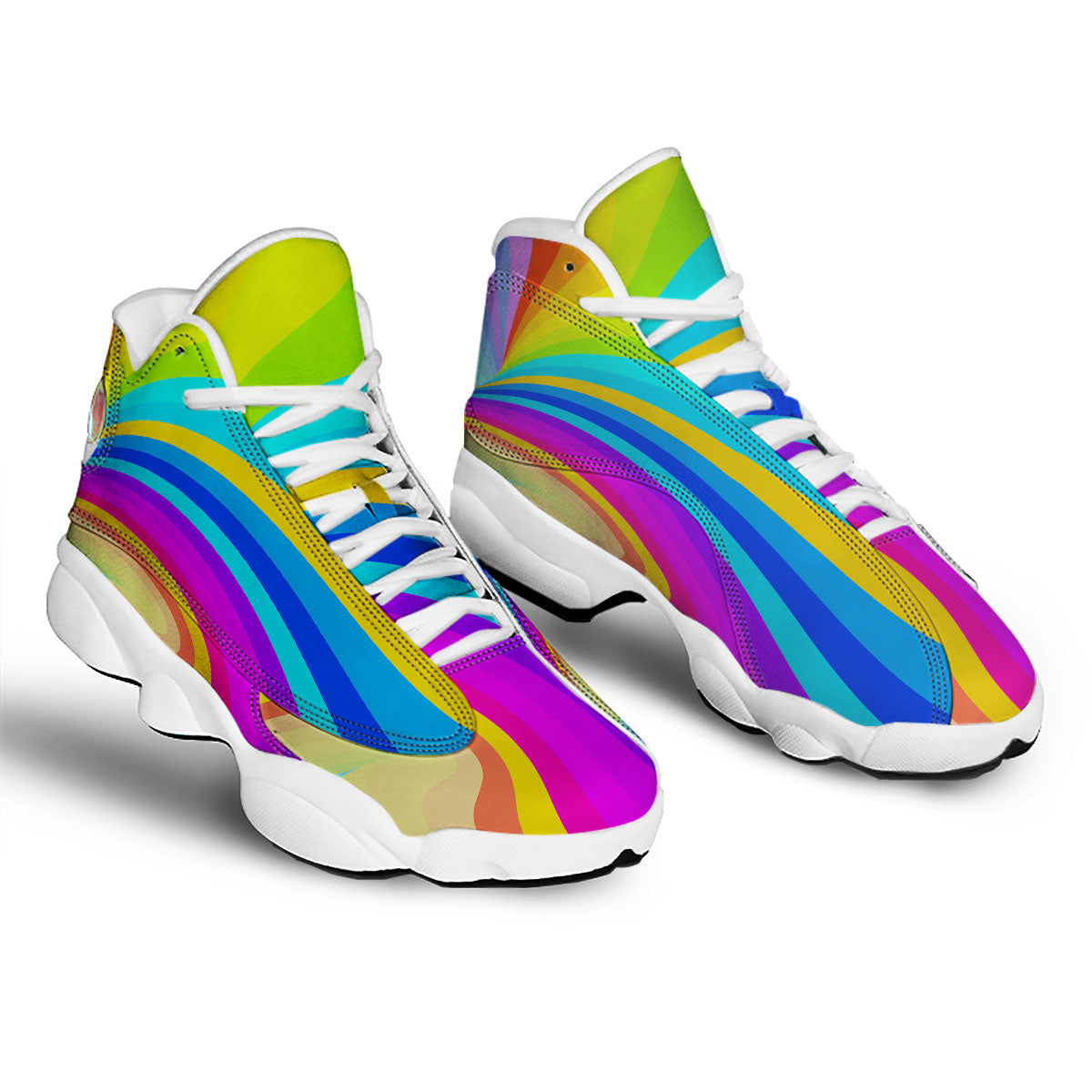 Psychedelic Rainbow Torus Print White Basketball Shoes-grizzshop