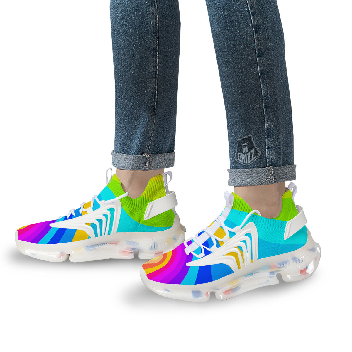 Psychedelic Rainbow Torus Print White Gym Shoes-grizzshop