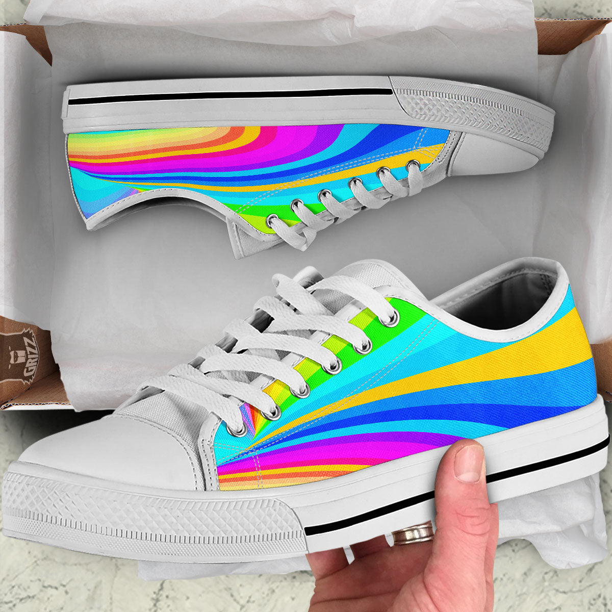 Psychedelic Rainbow Torus Print White Low Top Shoes-grizzshop