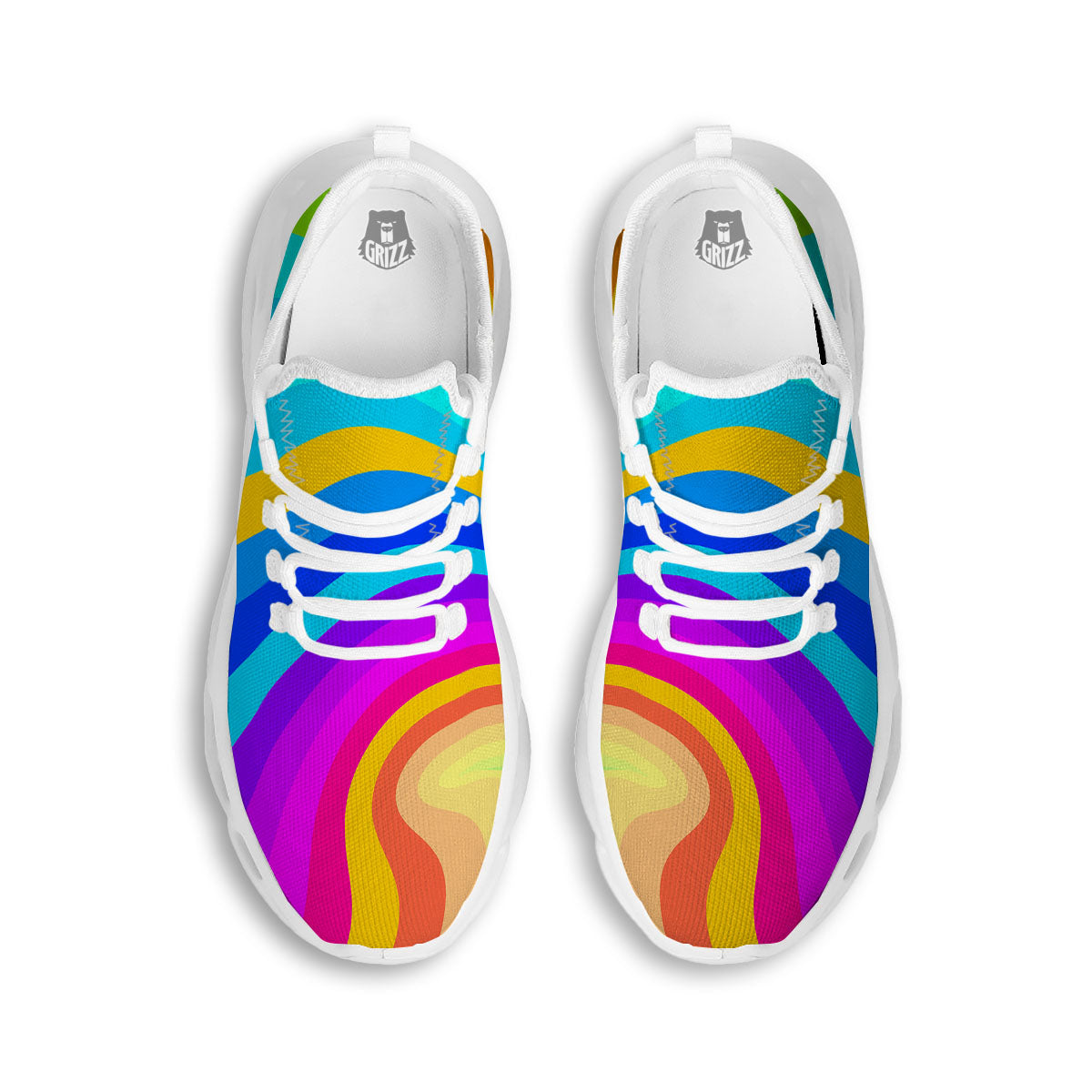 Psychedelic Rainbow Torus Print White Running Shoes-grizzshop