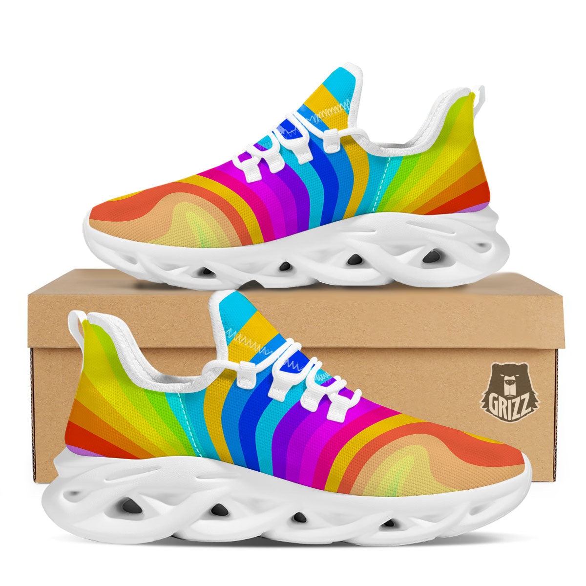 Psychedelic Rainbow Torus Print White Running Shoes-grizzshop