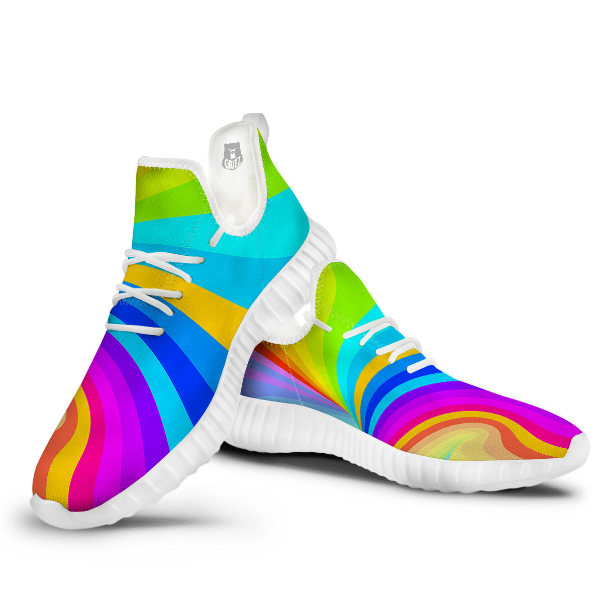 Psychedelic Rainbow Torus Print White Walking Shoes-grizzshop