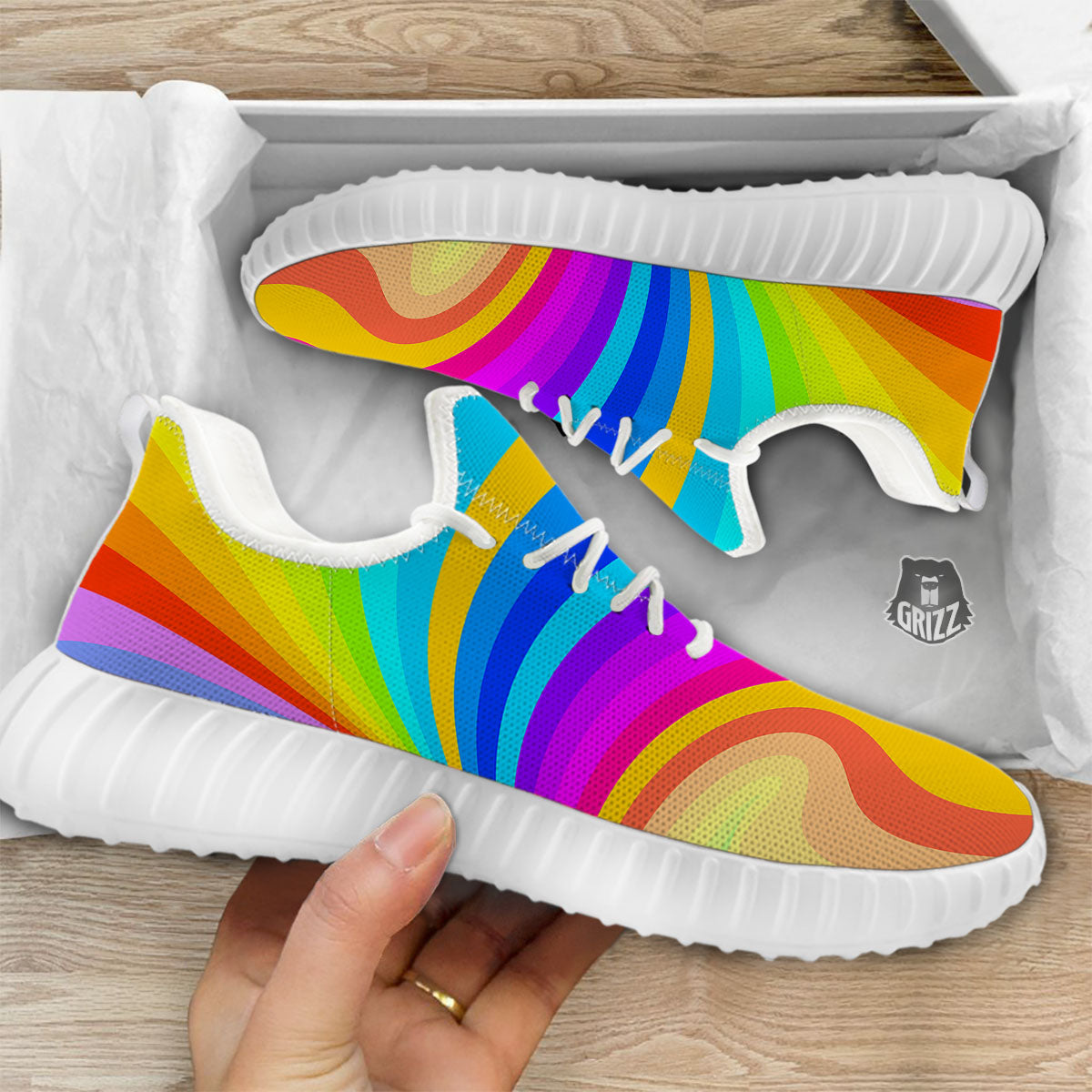 Psychedelic Rainbow Torus Print White Walking Shoes-grizzshop