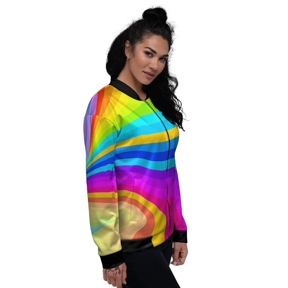 Psychedelic Rainbow Torus Print Women's Bomber Jacket-grizzshop