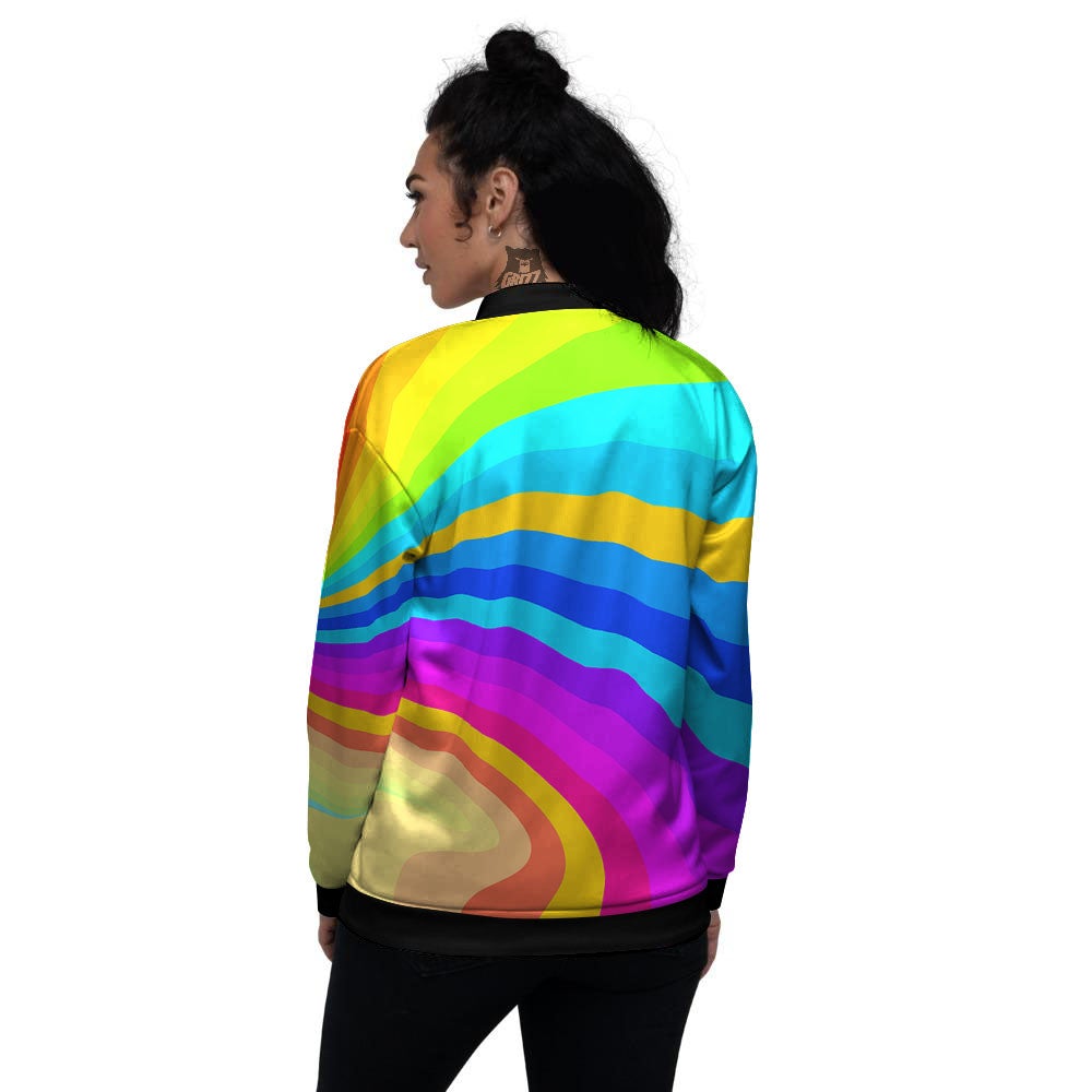 Psychedelic Rainbow Torus Print Women's Bomber Jacket-grizzshop