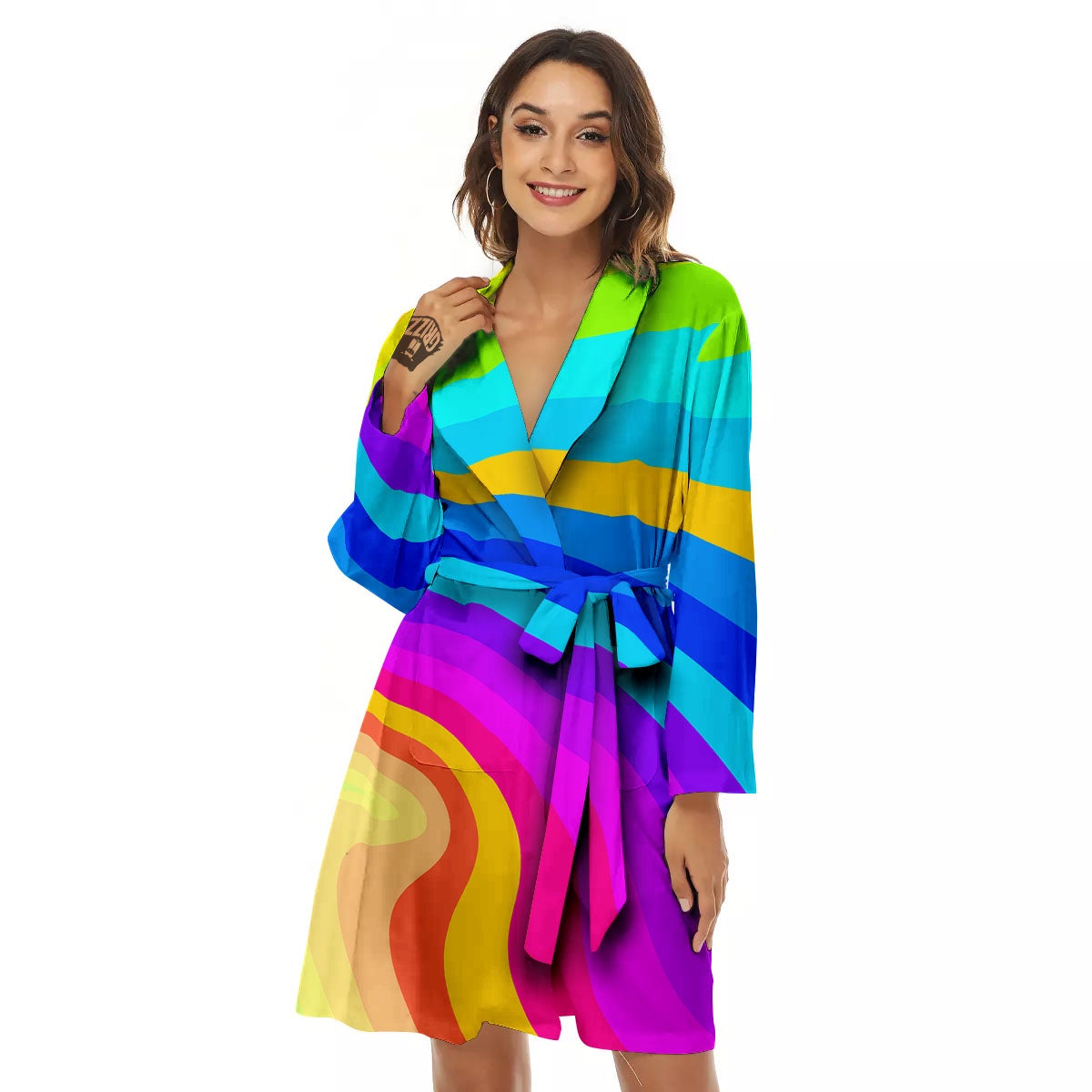 Psychedelic Rainbow Torus Print Women's Robe-grizzshop