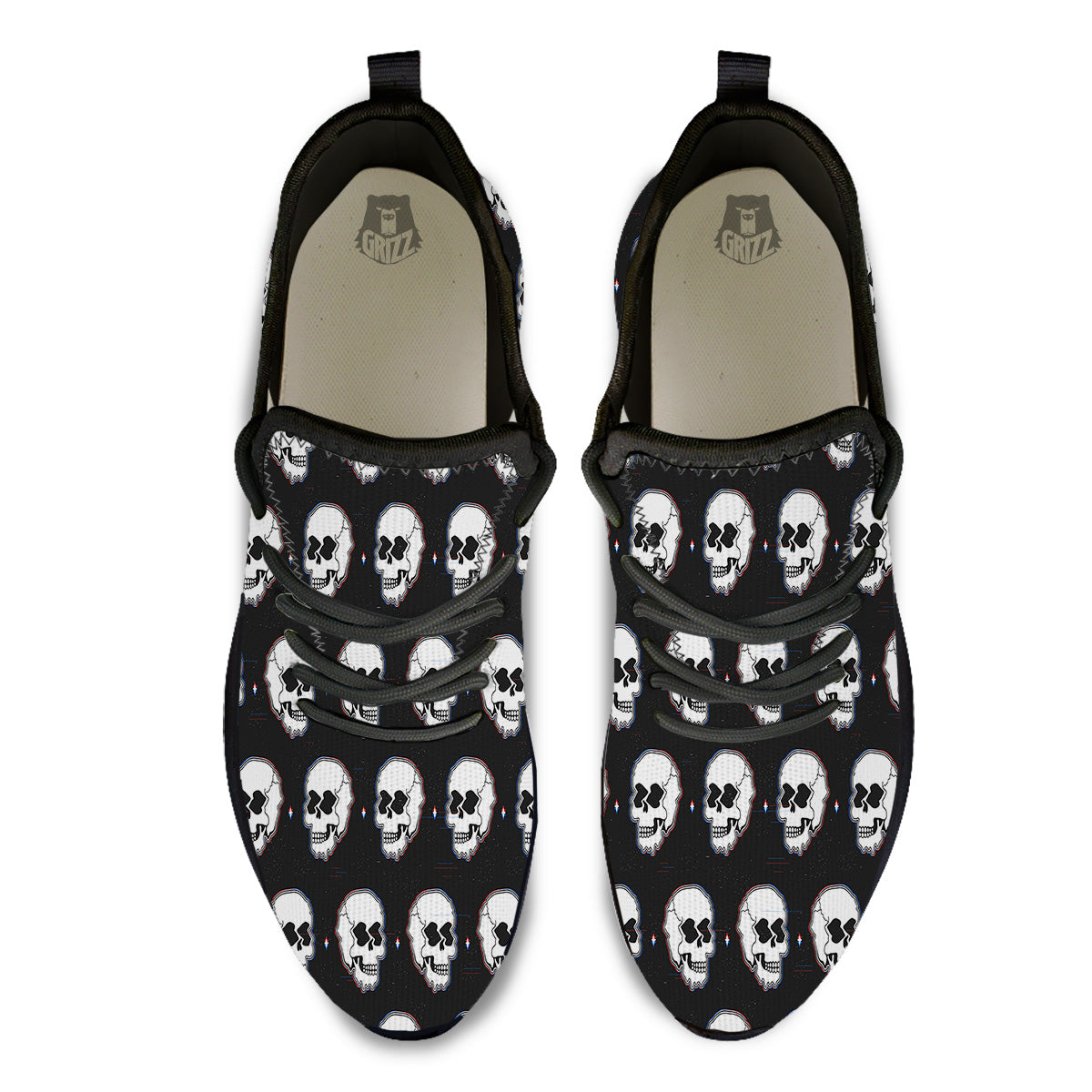 Psychedelic Skull Glitch Print Pattern Black Athletic Shoes-grizzshop