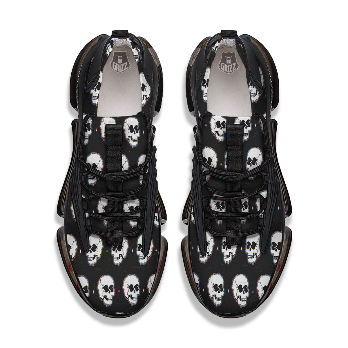 Psychedelic Skull Glitch Print Pattern Black Gym Shoes-grizzshop