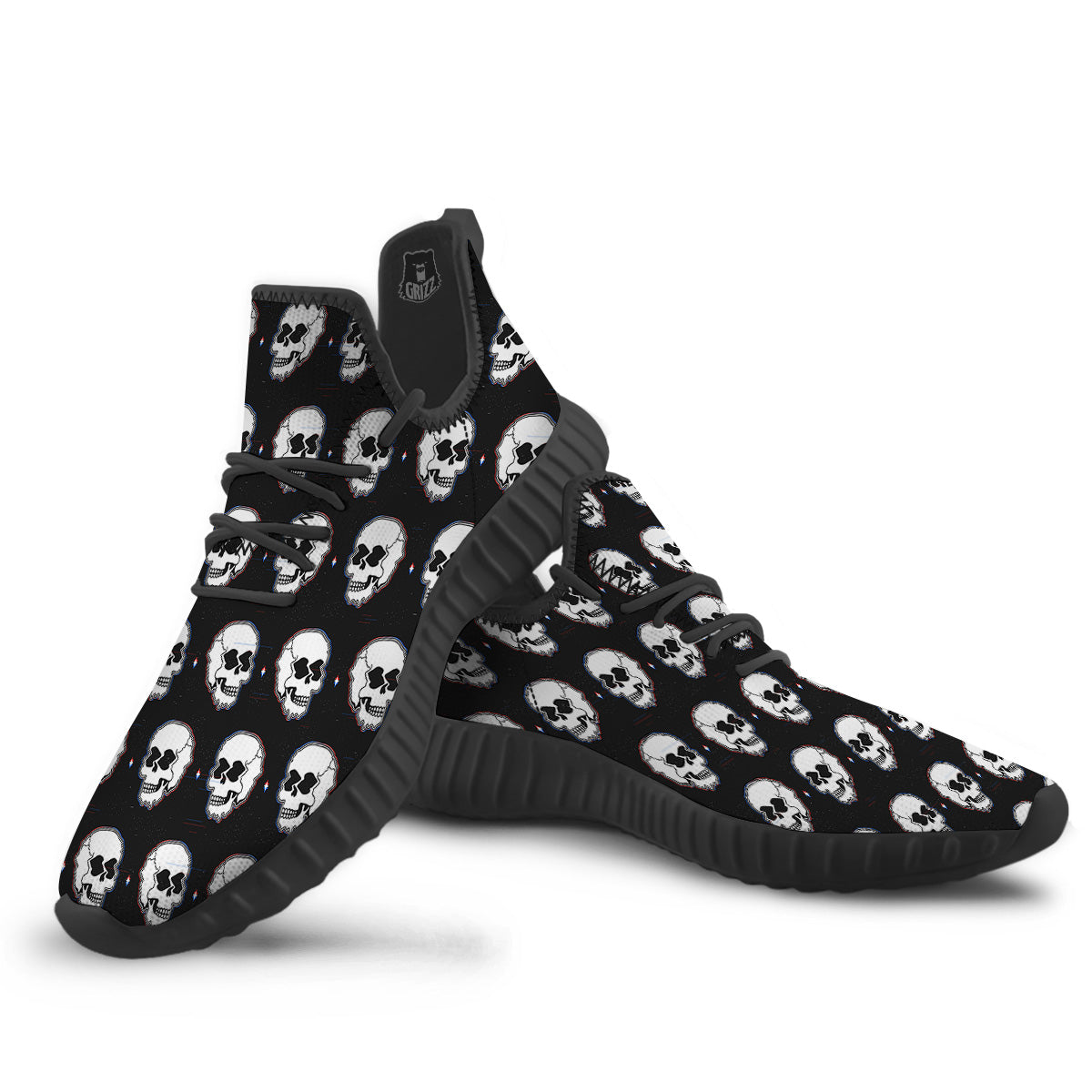 Psychedelic Skull Glitch Print Pattern Black Walking Shoes-grizzshop