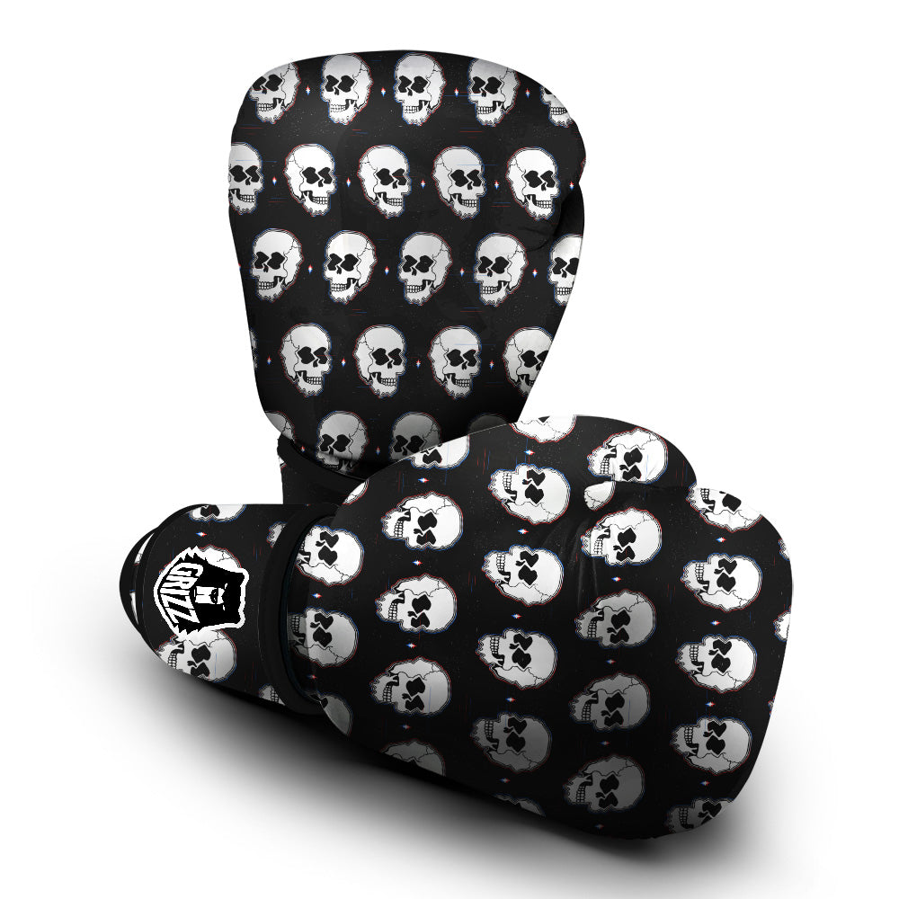 Psychedelic Skull Glitch Print Pattern Boxing Gloves-grizzshop