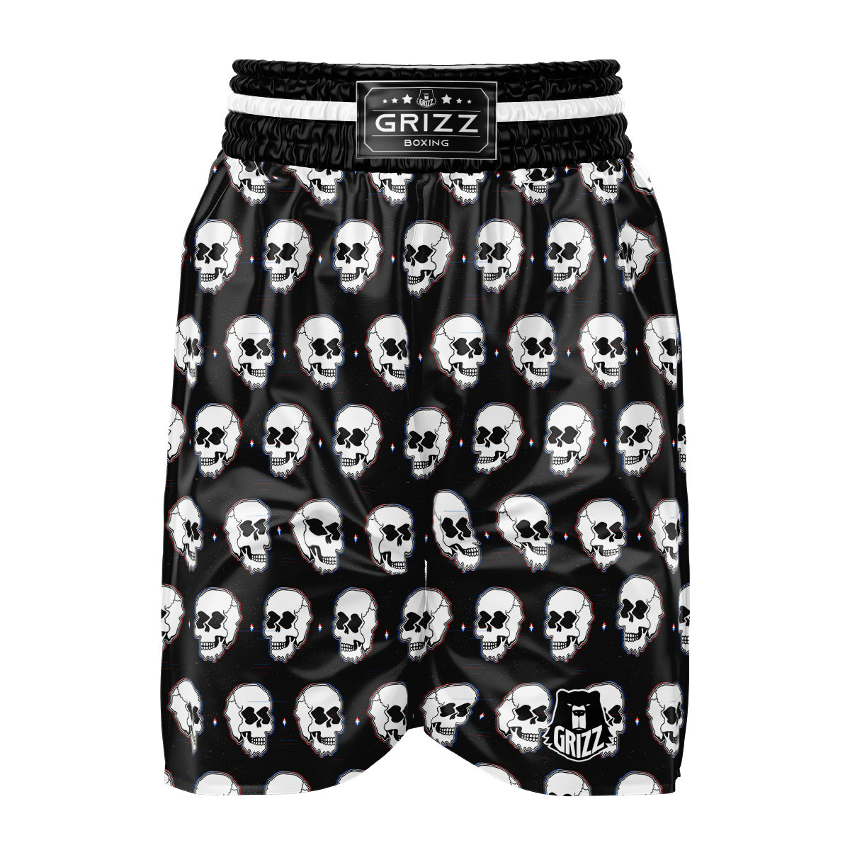 Psychedelic Skull Glitch Print Pattern Boxing Shorts-grizzshop