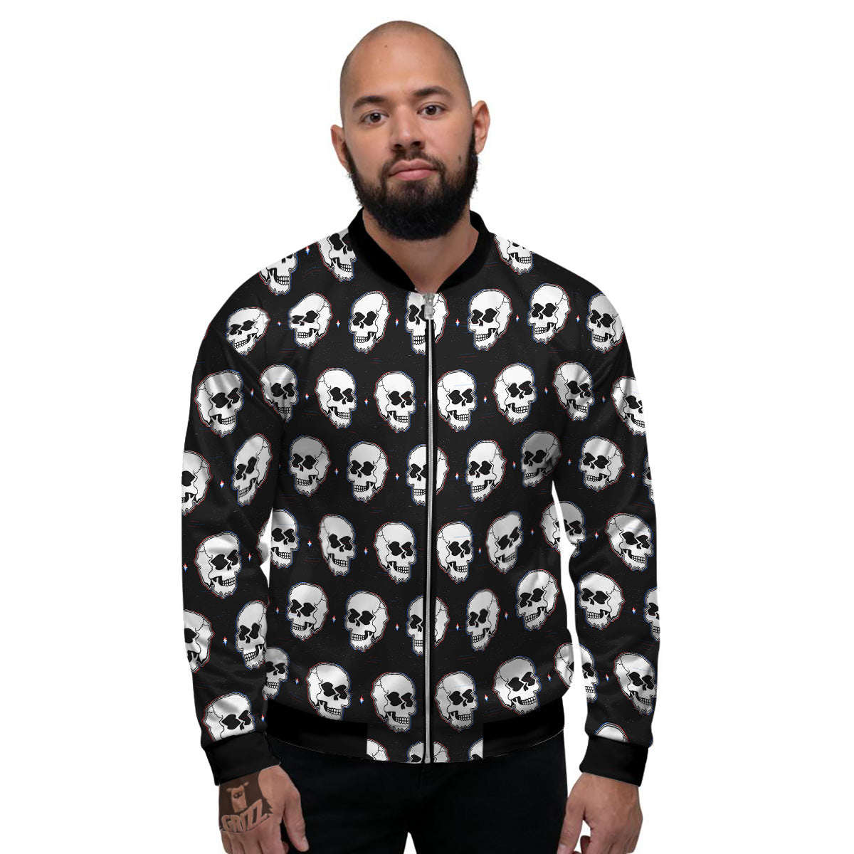 Psychedelic Skull Glitch Print Pattern Men's Bomber Jacket-grizzshop