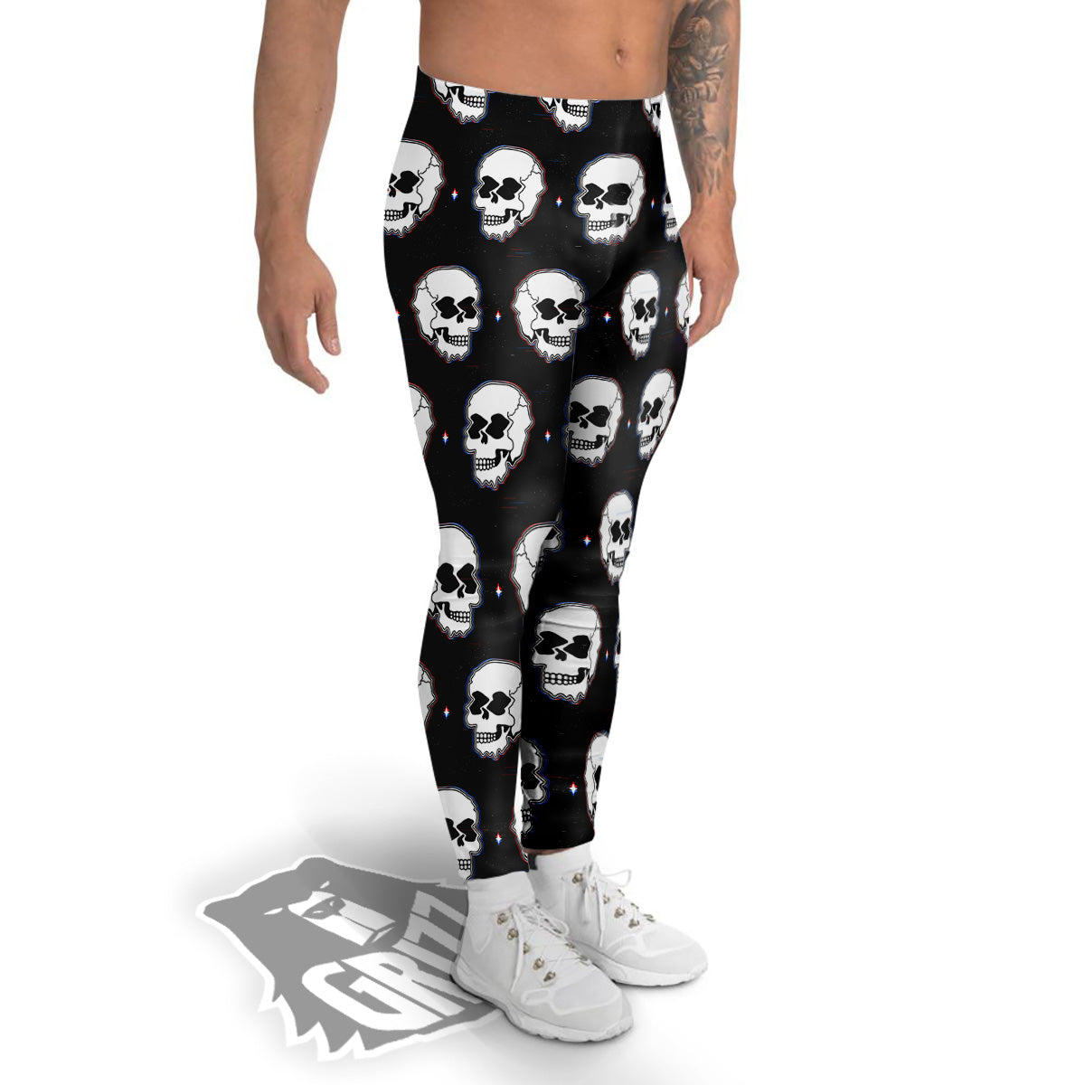 Psychedelic Skull Glitch Print Pattern Men's Leggings-grizzshop