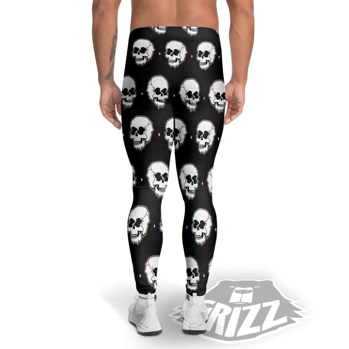 Psychedelic Skull Glitch Print Pattern Men's Leggings-grizzshop