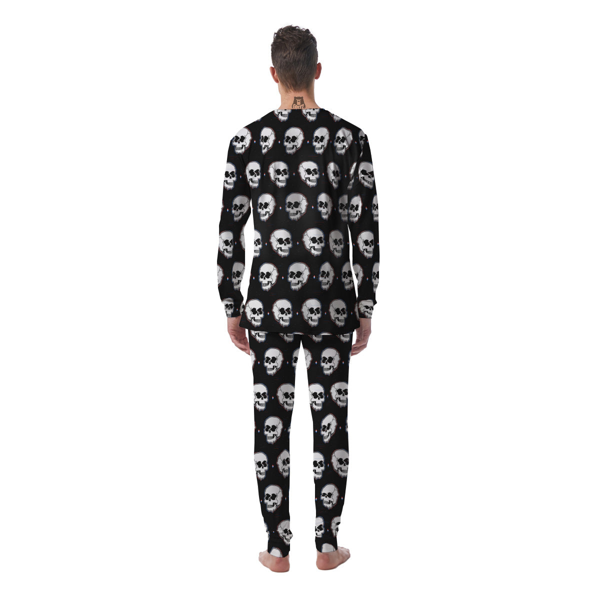 Psychedelic Skull Glitch Print Pattern Men's Pajamas-grizzshop