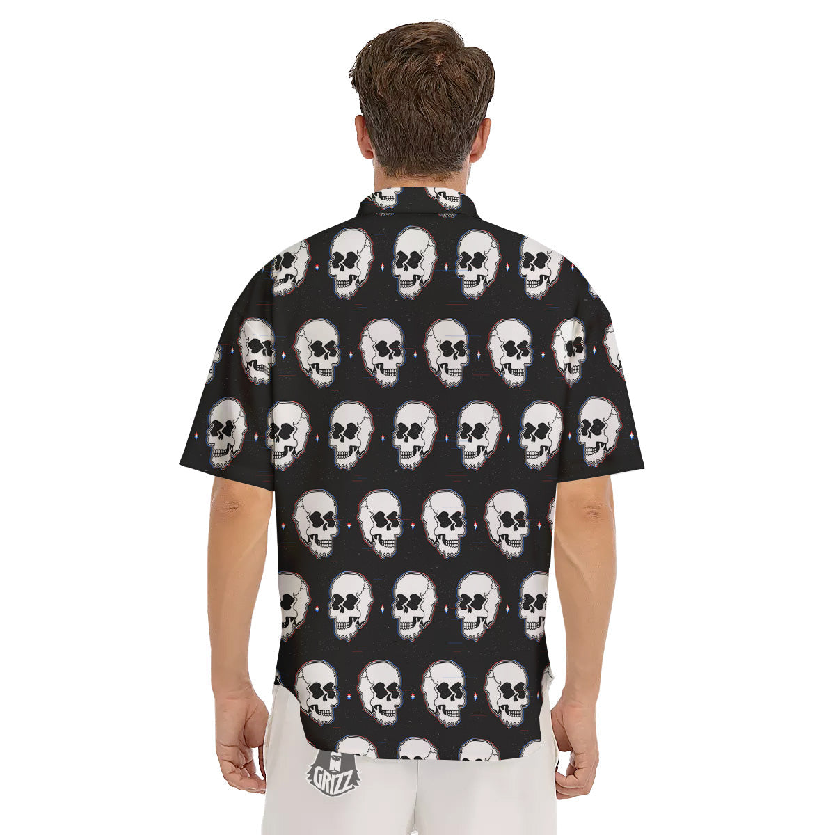 Psychedelic Skull Glitch Print Pattern Men's Short Sleeve Shirts-grizzshop
