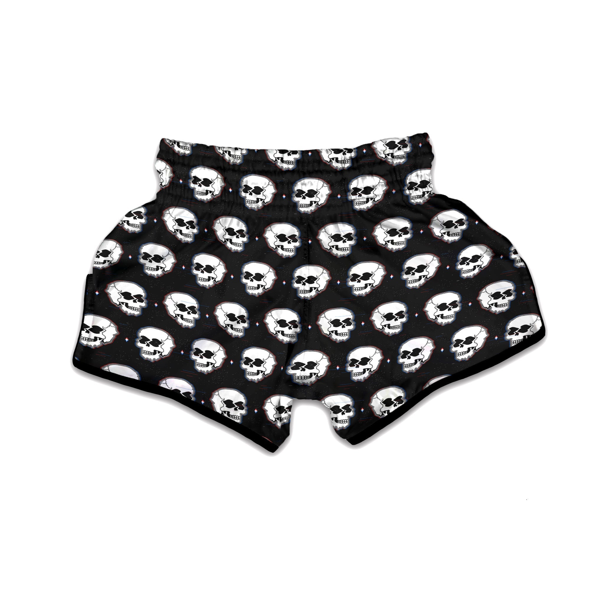 Psychedelic Skull Glitch Print Pattern Muay Thai Boxing Shorts-grizzshop