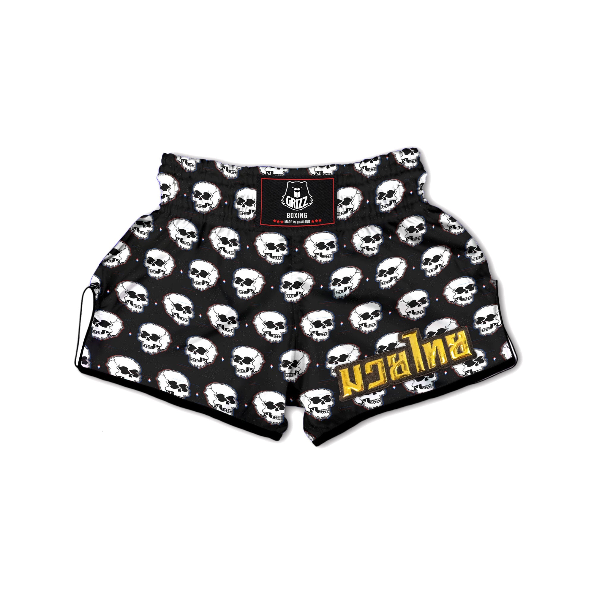 Psychedelic Skull Glitch Print Pattern Muay Thai Boxing Shorts-grizzshop