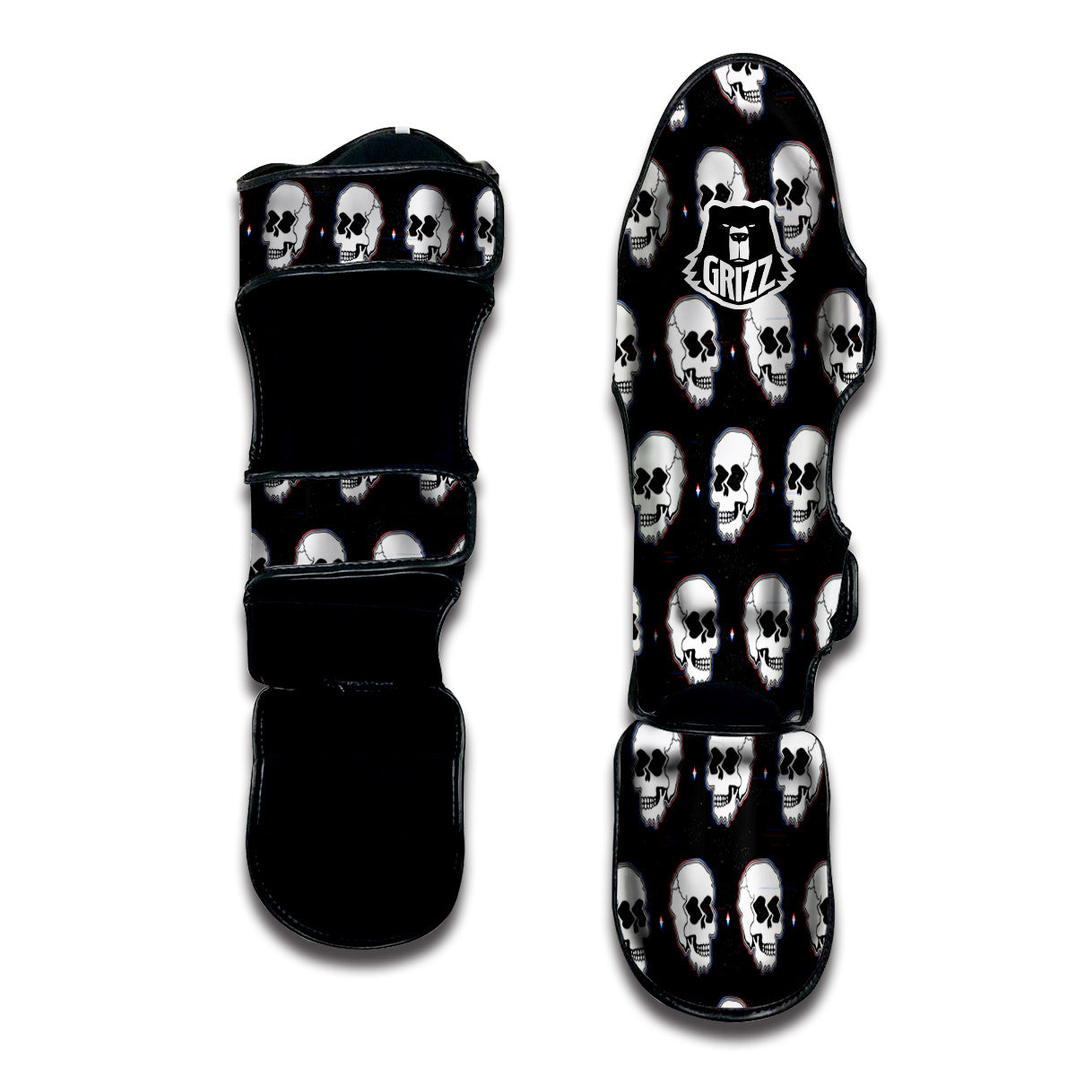 Psychedelic Skull Glitch Print Pattern Muay Thai Shin Guards-grizzshop