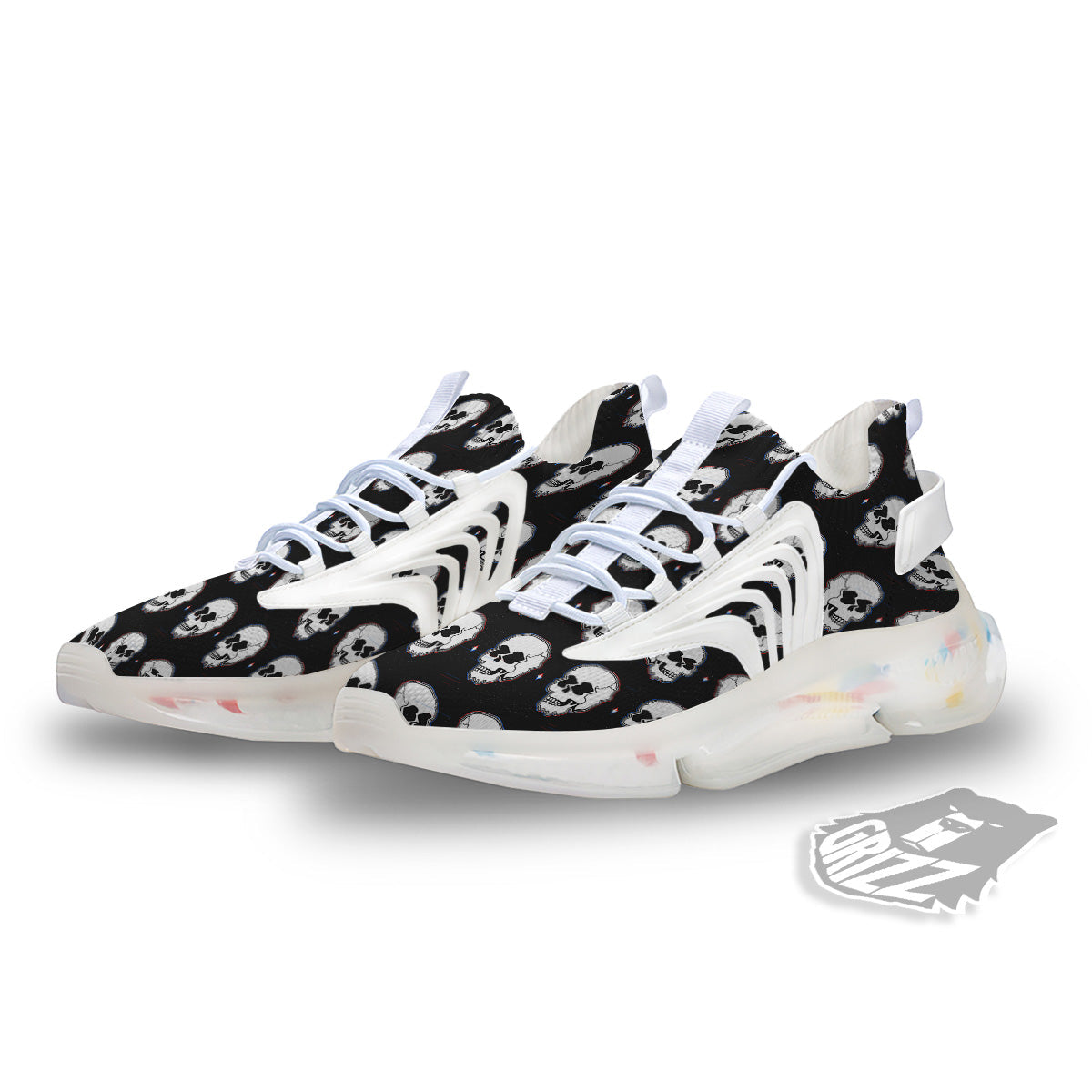 Psychedelic Skull Glitch Print Pattern White Gym Shoes-grizzshop