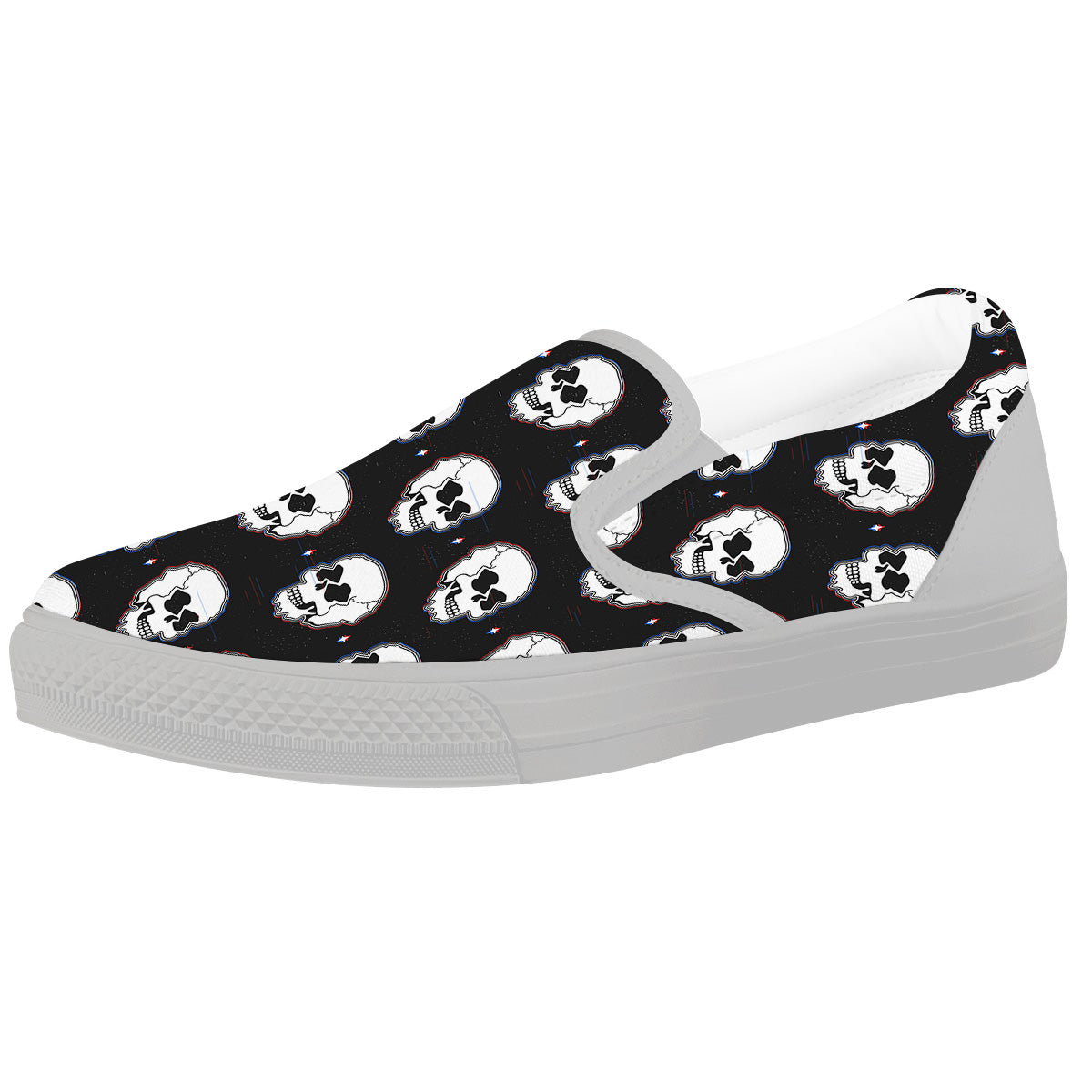 Psychedelic Skull Glitch Print Pattern White Slip On Shoes-grizzshop